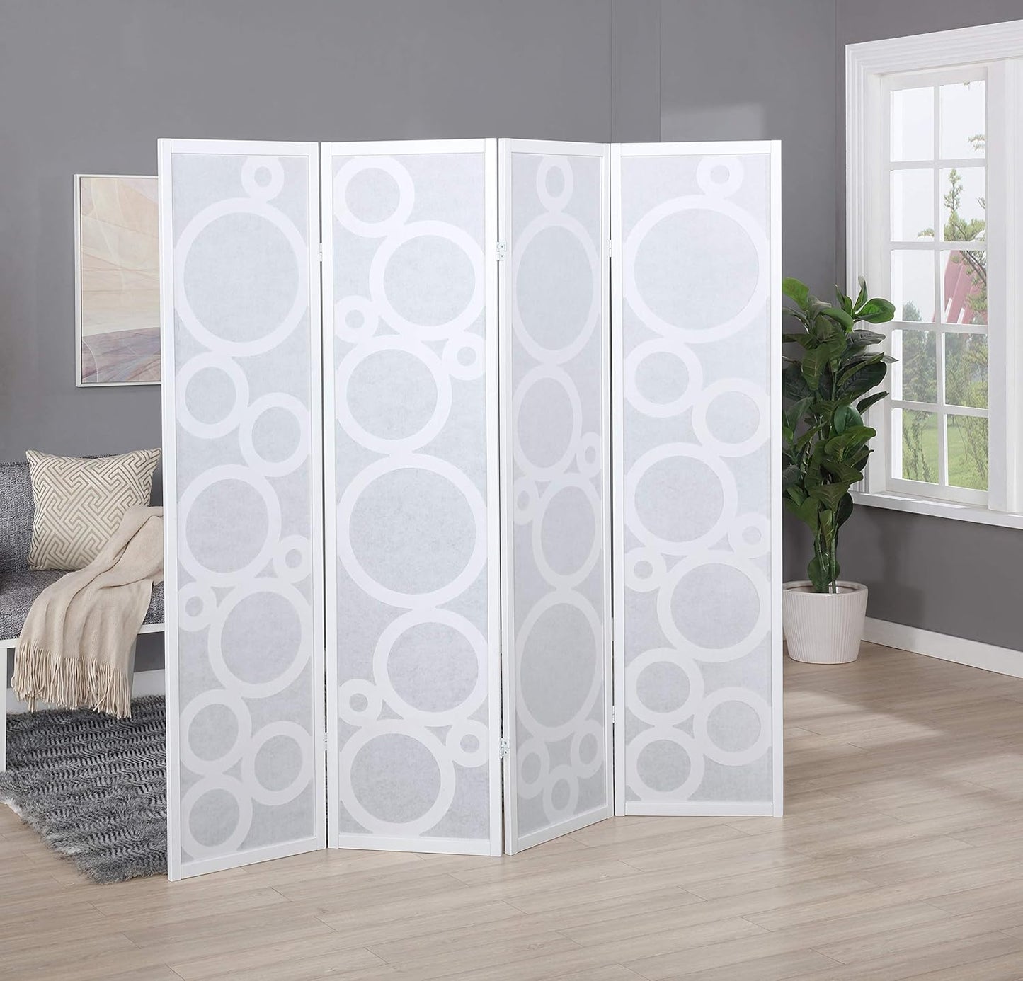 NicBex Room Divider 4 Panel Room Dividers with Circle Pattern Partition Room Dividers and Folding Privacy Screens Wall Divider for Home, Office, Room Separation,70" W x 1" D x 70" H, White - Lumora Desk