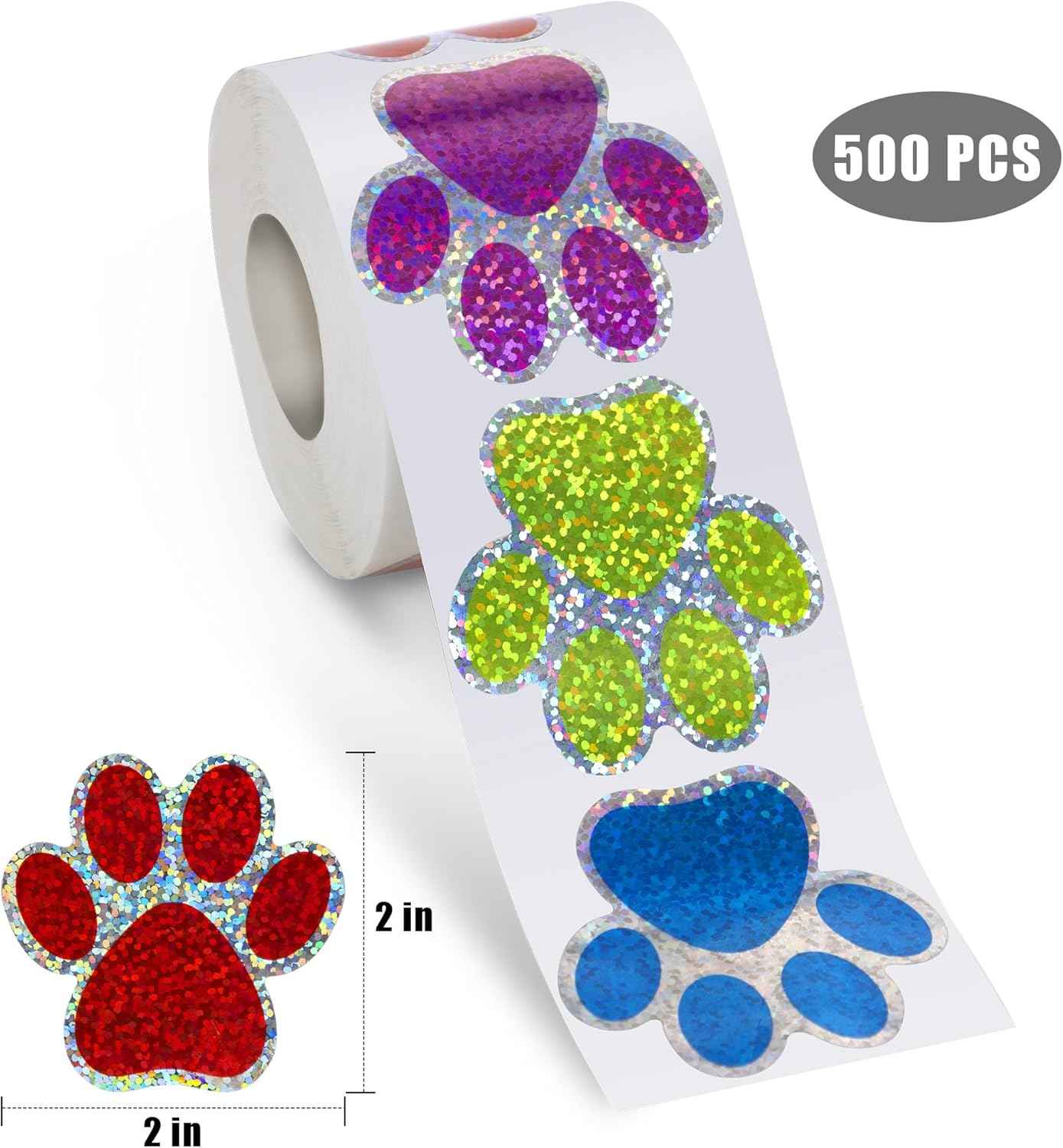 500 Pcs Paw Prints Stickers 2 inches Dog Puppy Paw Stickers Self-Adhesive Labels Animal Decal for Kids,Parties, Vets, Kennels and Mailing (Multicolor)