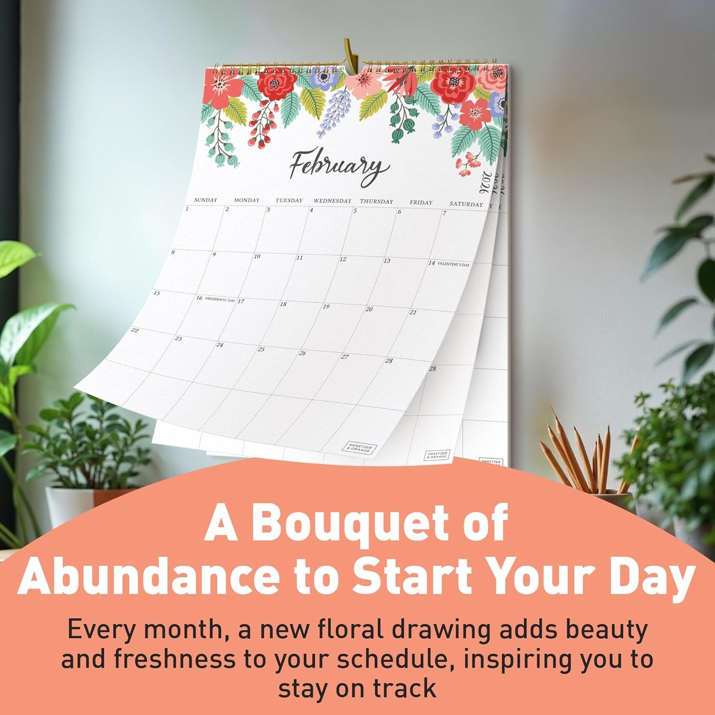 S&O Vertical Floral 2026 Wall Calendar - Tear-Off Monthly Calendar through December 2026-18 Month Academic Wall Planner - Hanging Organizer to Track Anniversaries & Appointments - 13.5"x10.5”in