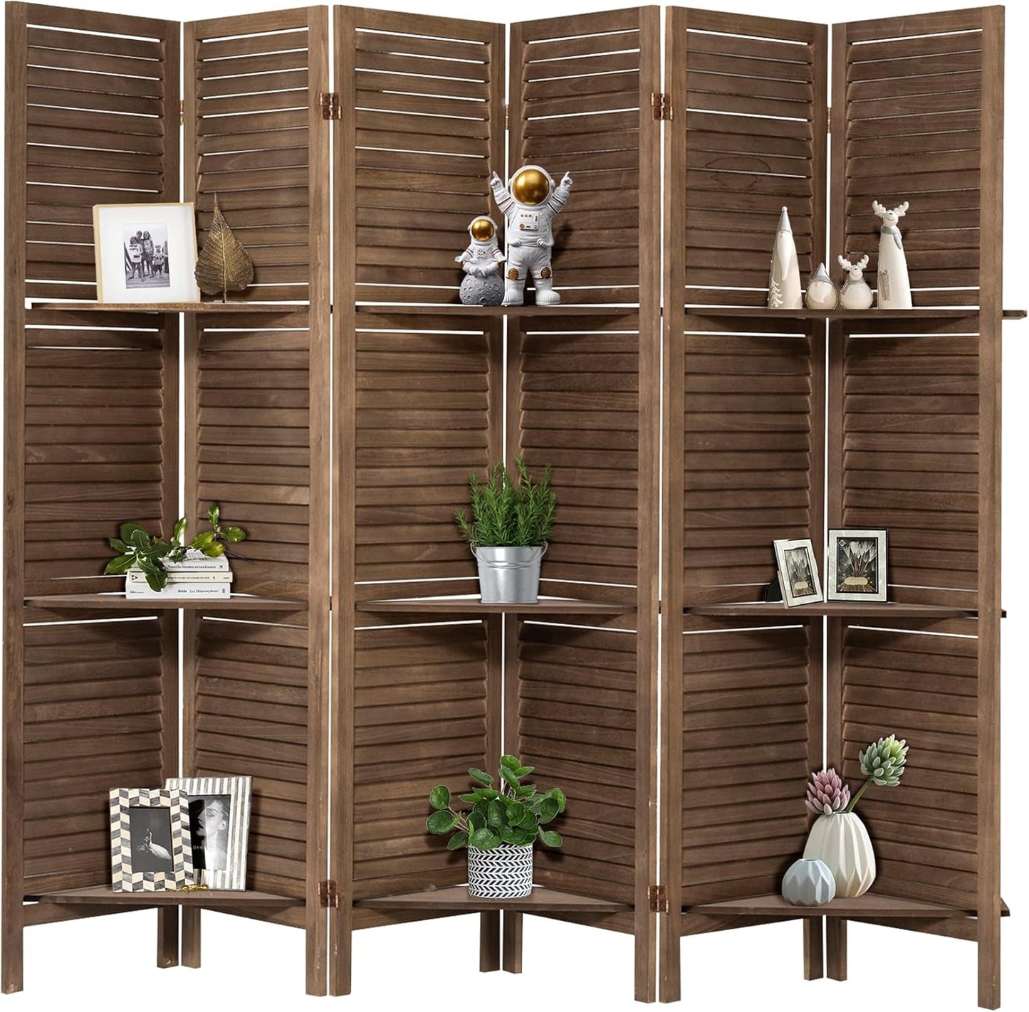 NicBex 6 Panel Room Divider,5.6FT Wood Carved Room Dividers with Display Shelves Folding Privacy Screens Portable Freestanding Partition Wall Dividers for Room Separation, Bedroom Office,Dark Brown - Lumora Desk