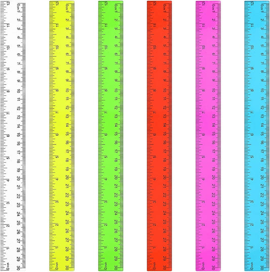 Zonon 6 Pcs 12 Inch Ruler Bulk Plastic Flexible Straight Metric Rulers with Centimeters and Inches Drafting Measuring Tool for Classroom School Students Education(Colorful)