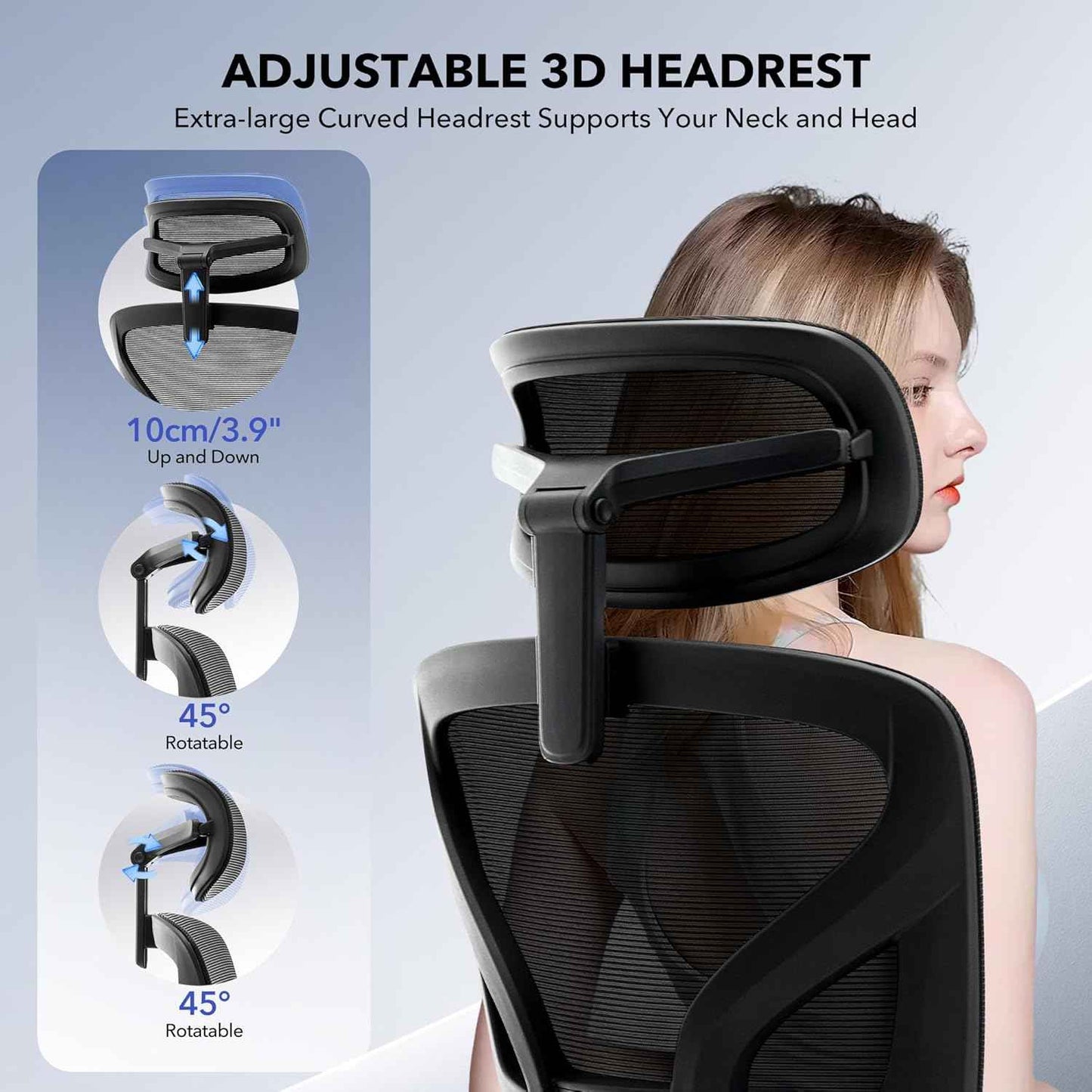 Office Chair Ergonomic Desk Chair - Home Mesh Chair with Adjustable Footrest Lumbar Support, High-Back Computer Gaming Chair with Headrest 3D Armrests, Rolling Swivel Task Chairs for Home, Office