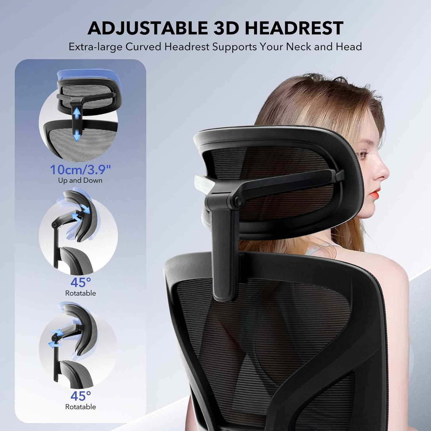 Office Chair Ergonomic Desk Chair - Home Mesh Chair with Adjustable Footrest Lumbar Support, High-Back Computer Gaming Chair with Headrest 3D Armrests, Rolling Swivel Task Chairs for Home, Office