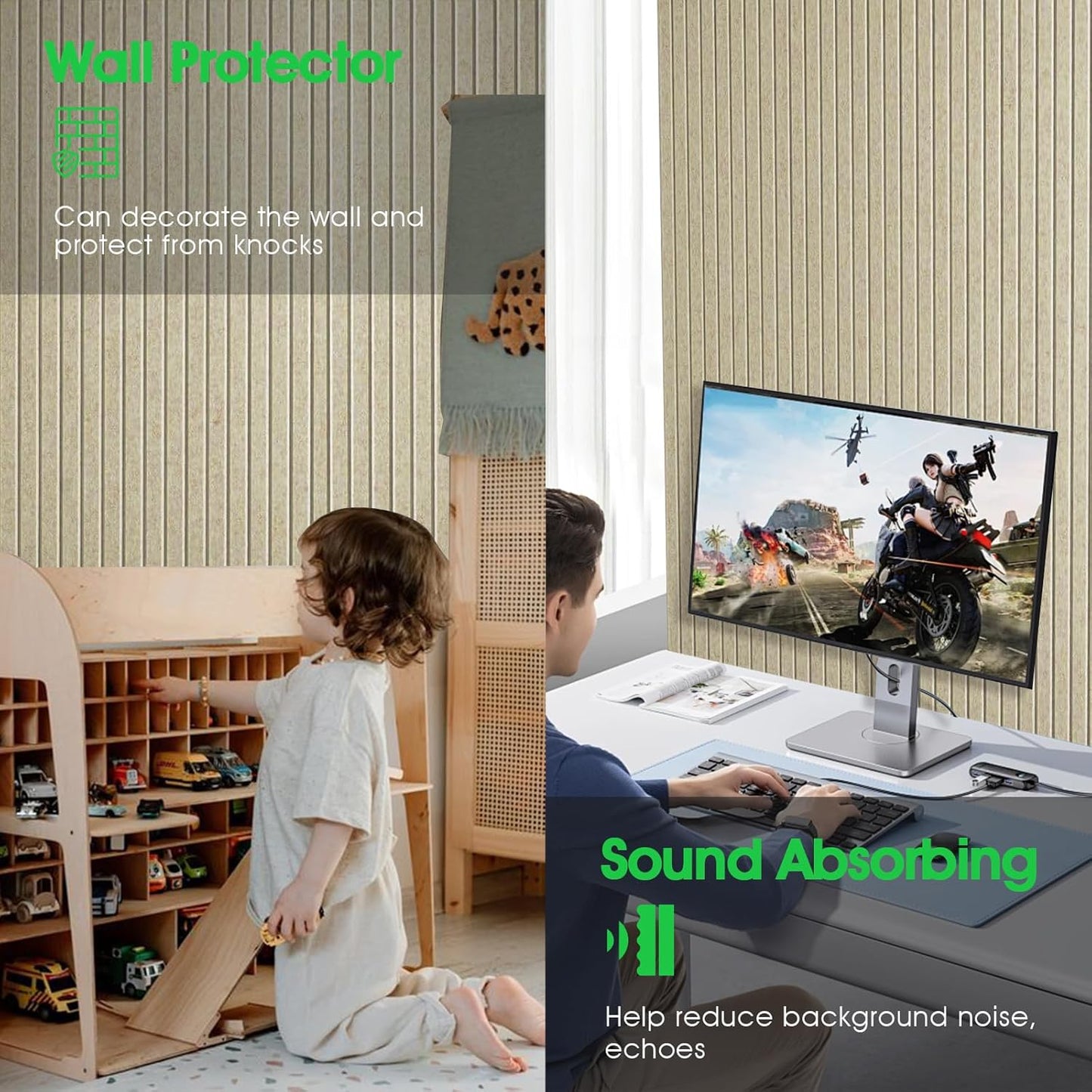 Large Cork Board for Office, 8 Pack Felt Wall Tiles with Slat Wall Paneling, Felt Bulletin Board Pin Board Cork Boards for Walls (Tan)