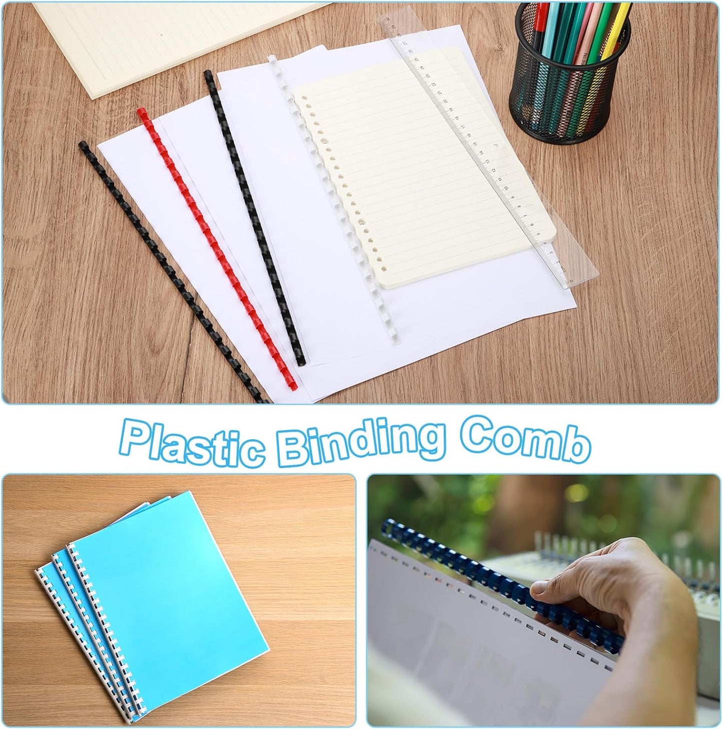 PATIKIL 10mm (3/8") Plastic Binding Combs, 100 Pcs 21 Rings Comb Binding Spines 60 Sheet Capacity Letter Size for Binding Paper Sheets, White