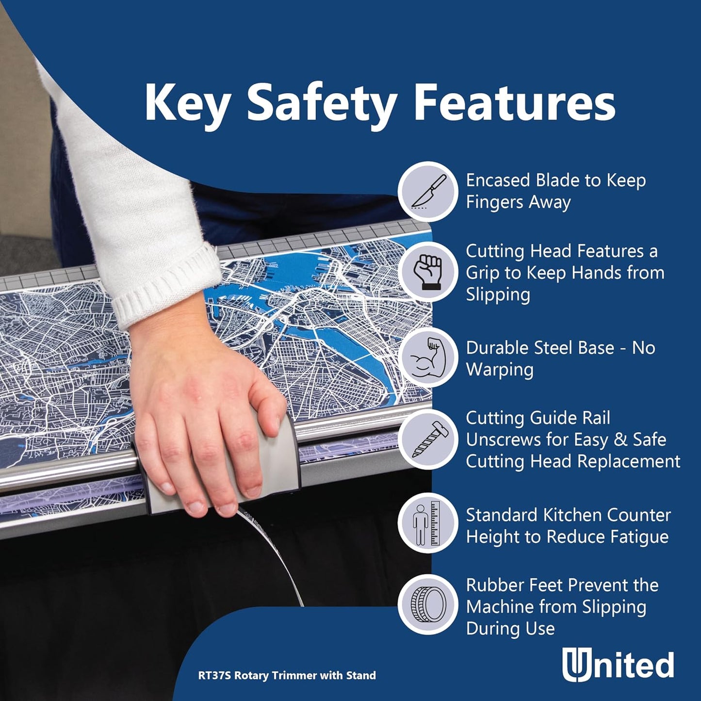 United Office Products RT37S Commercial Rotary Paper Trimmer with Stand and Fabric Catch Tray, Sturdy Metal Base, 38" Cut Length, 10 Sheet Capacity, Paper Cutter for Offices, Schools and Crafts