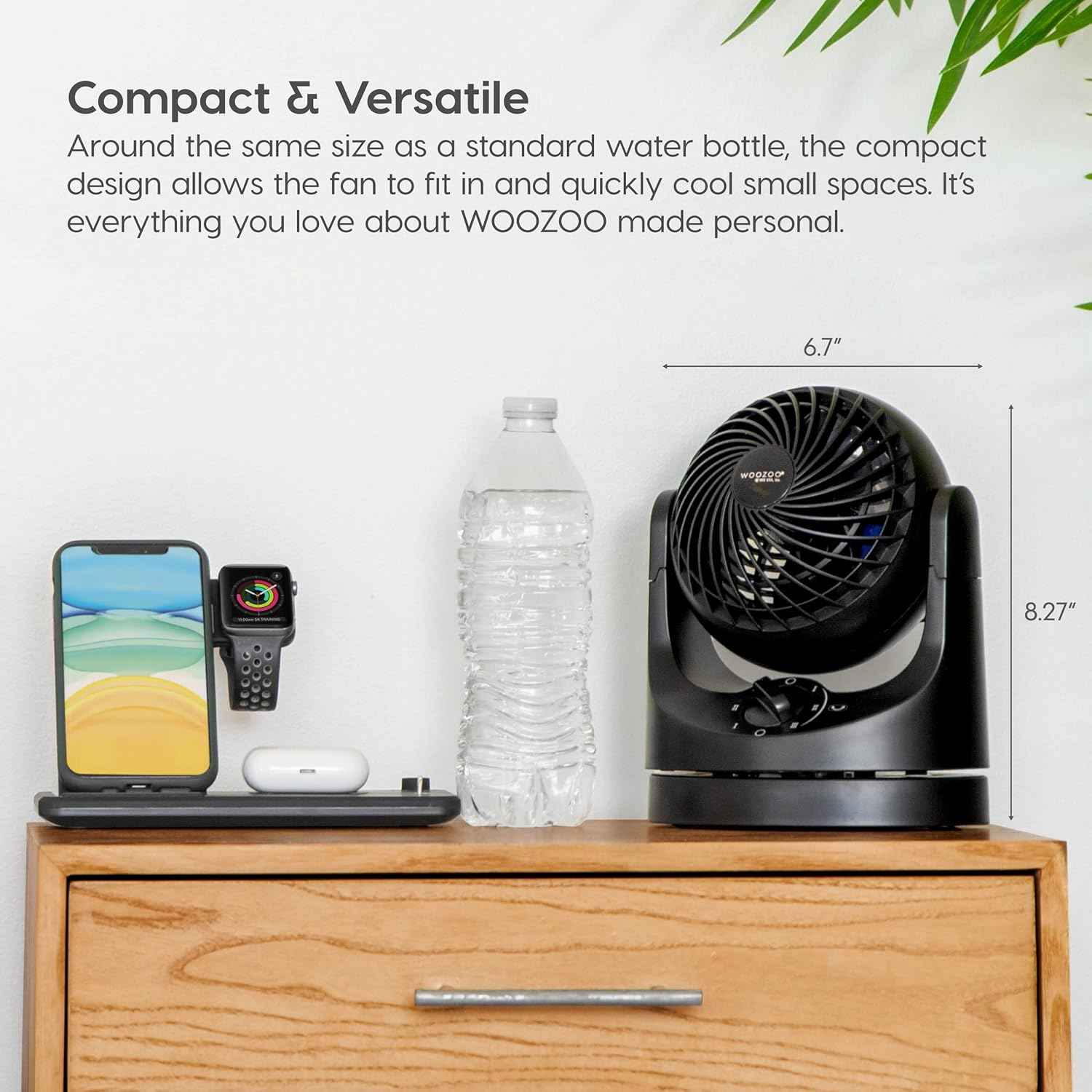 IRIS USA WOOZOO Desk Fan, Oscillating Air Circulator, 3 Speeds, 32ft Max Air Distance, 108ft² Coverage, 112° Adjustable Vertical Tilt, 27db Quiet Motor, Small Fan for Bedroom, Office, Dorm, Black