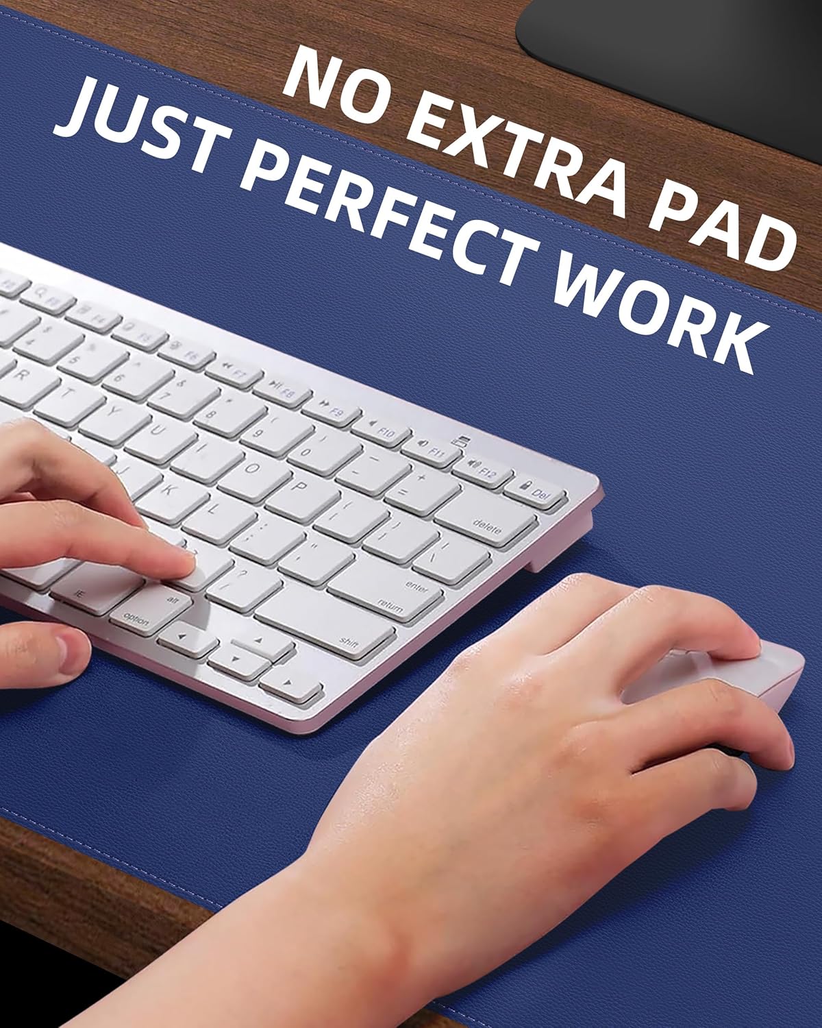 Large Desk Pad Mat - Waterproof Mouse Pad & Desk Protector, Non-Slip XL PU Leather Gaming Mat for Keyboard/Mouse, Stitched Edge with Ergonomic Support, 47"x17" (Blue)
