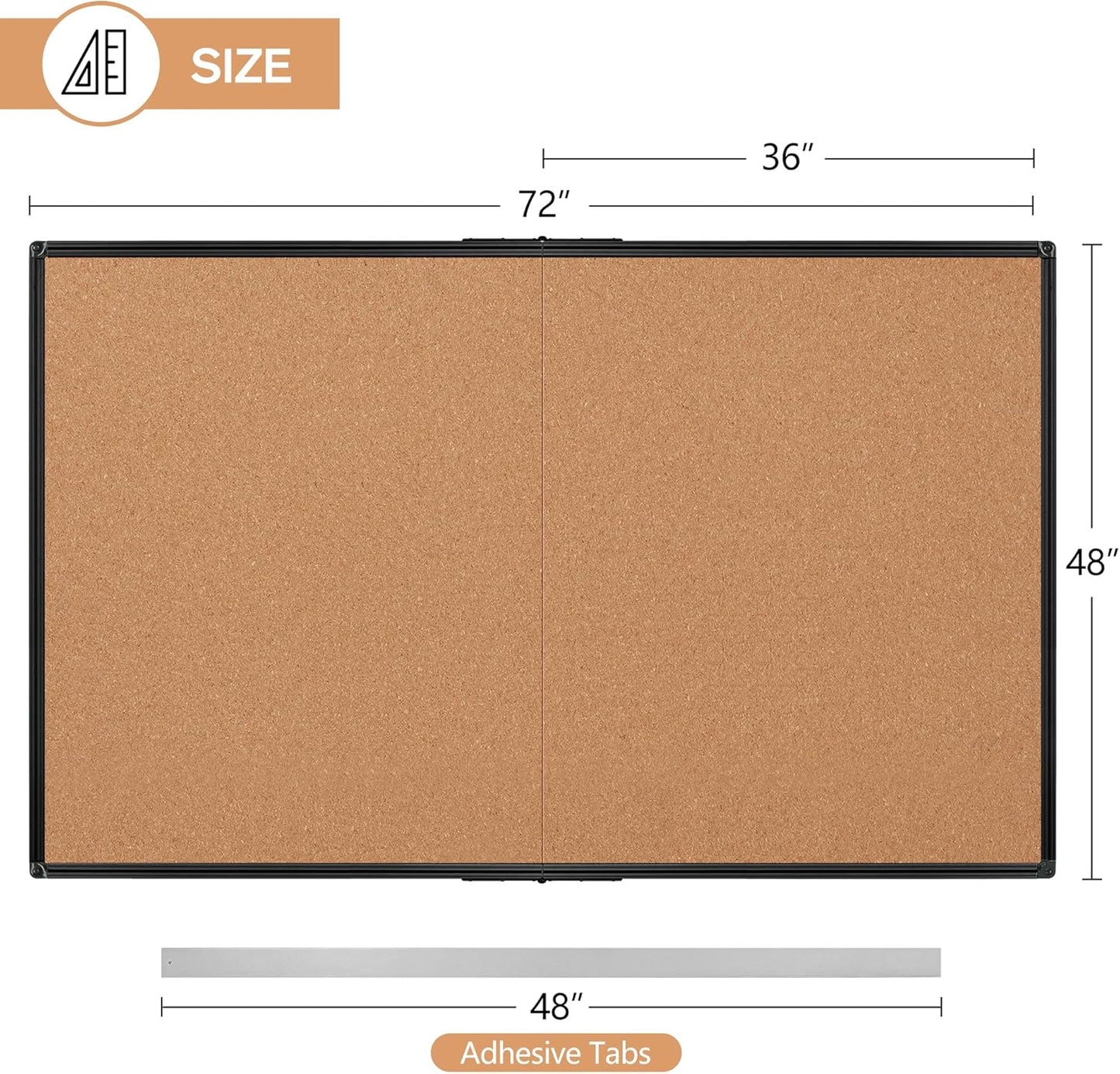 Board2by Extra Large Cork Bulletin Board 72" X 48", Foldable Notice Pin Board for Wall, Black Aluminium Framed 6'x4' Corkboard, Wall Mounted Noticeboard with 32 Push Pins for School, Home & Office - Lumora Desk