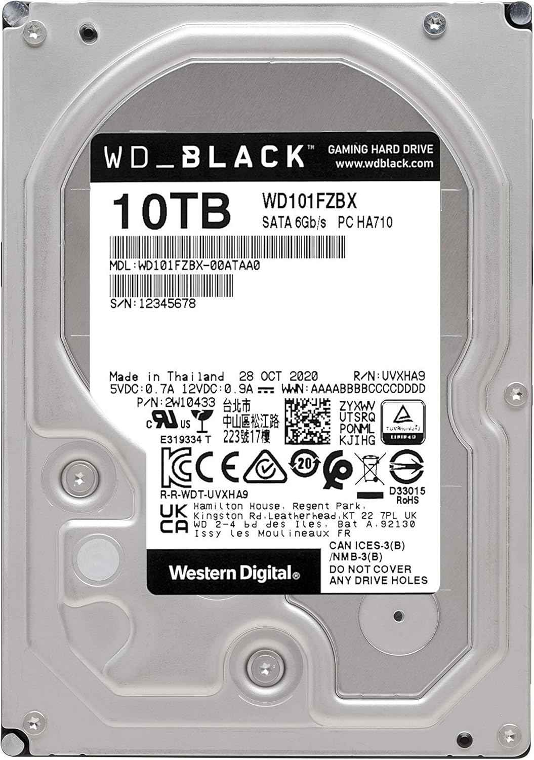 Western Digital 10TB WD Black Performance Internal Hard Drive HDD - 7200 RPM, SATA 6 Gb/s, 256 MB Cache, 3.5" - WD101FZBX