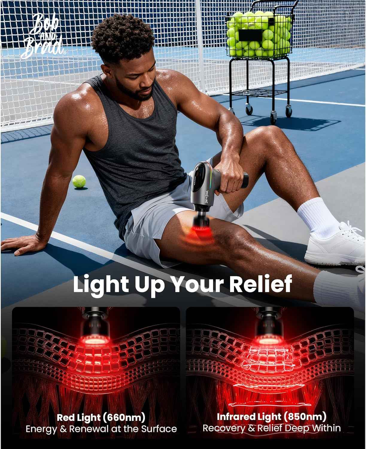 BOB AND BRAD A2 Ultra Deep Tissue Massage Gun with Red Light & Infrared Heat, FSA-HSA Eligible, Pro Percussion Muscle Massager for Athletes, Back, Leg & Full Body Pain Relief with Smart Force Sensor