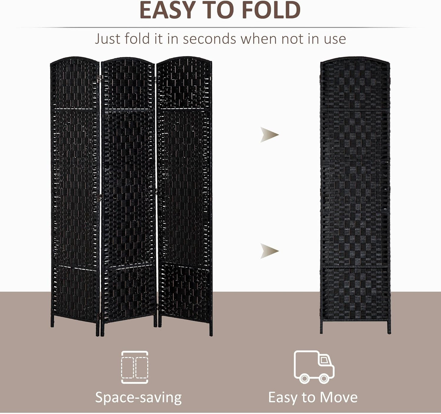 NicBex Room Divider 3 Panel Room Dividers with Wicker Weave Design Partition Room Dividers and Folding Privacy Screens 6 FT Wall Divider for Office, Room Separation,53.25"W x 0.75"D x 70.75"H, Black - Lumora Desk