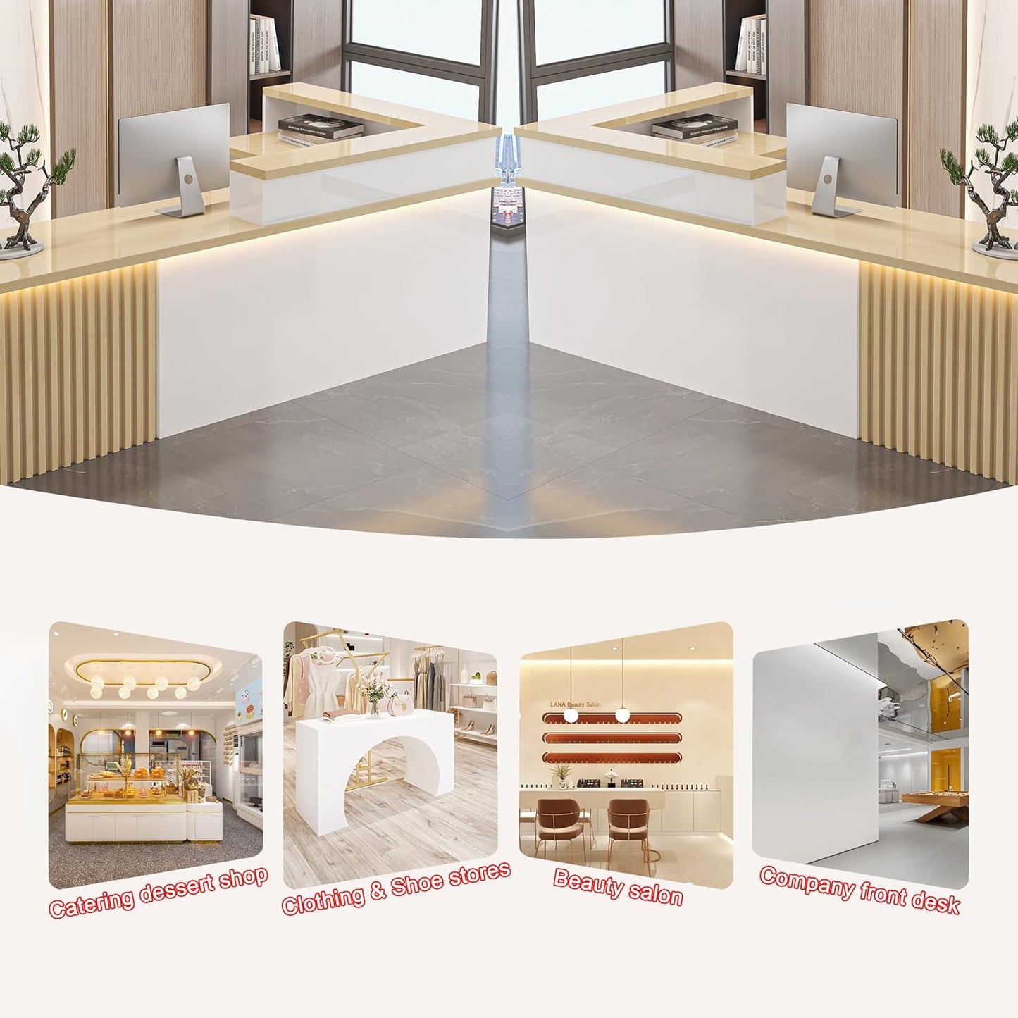 Modern Reception Desk with Counter and Drawer, Front Desk Reception Counter for Office, Salon, Retail Store, Beauty Shop, Receptionist Table with Lockable Storage (White Gray - Left, L 160cm/63in)