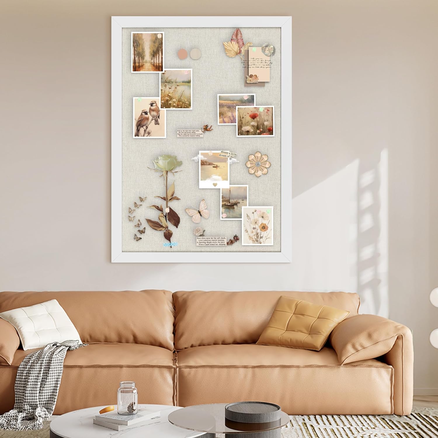 Cork Board Bulletin Board 18" x 24", Large Linen Corkboards with Frame for Walls, Cute Picture Display Pin Board Vision Board for Room School Office Bedroom 20 Pushpins Vintage White - Lumora Desk