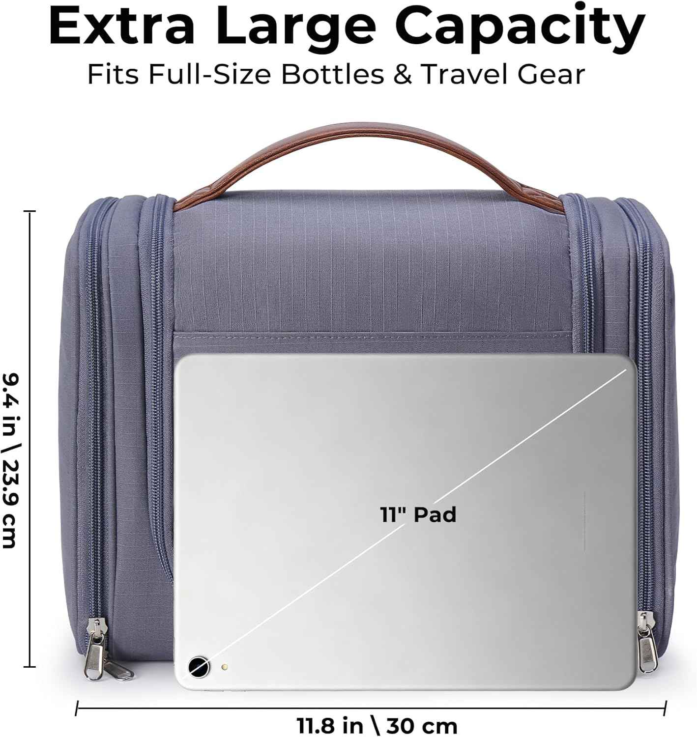 Ralnitote Large Hanging Toiletry Bag for Men, Travel Bathroom Bag with Hook, Hygiene Bag Organizer for Shower, Shaving & Grooming Essentials, Gray