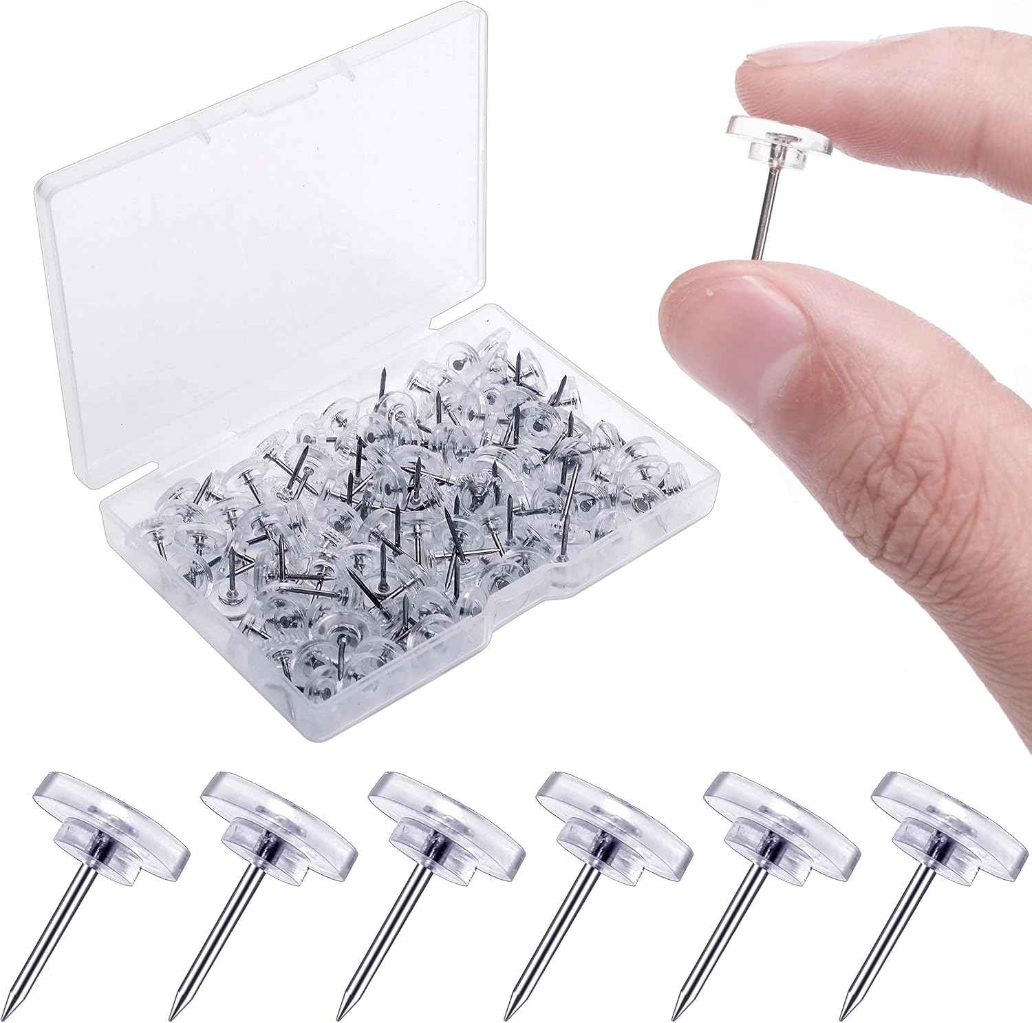 Clear Thumb Tacks for Wall Hangings Plastic Clear Push Pins 150 Count for Cork Board Flat Head Thumb Tacks for Bulletin Board Posters Photos Postcards Maps Office Home Decorative(150), XBH