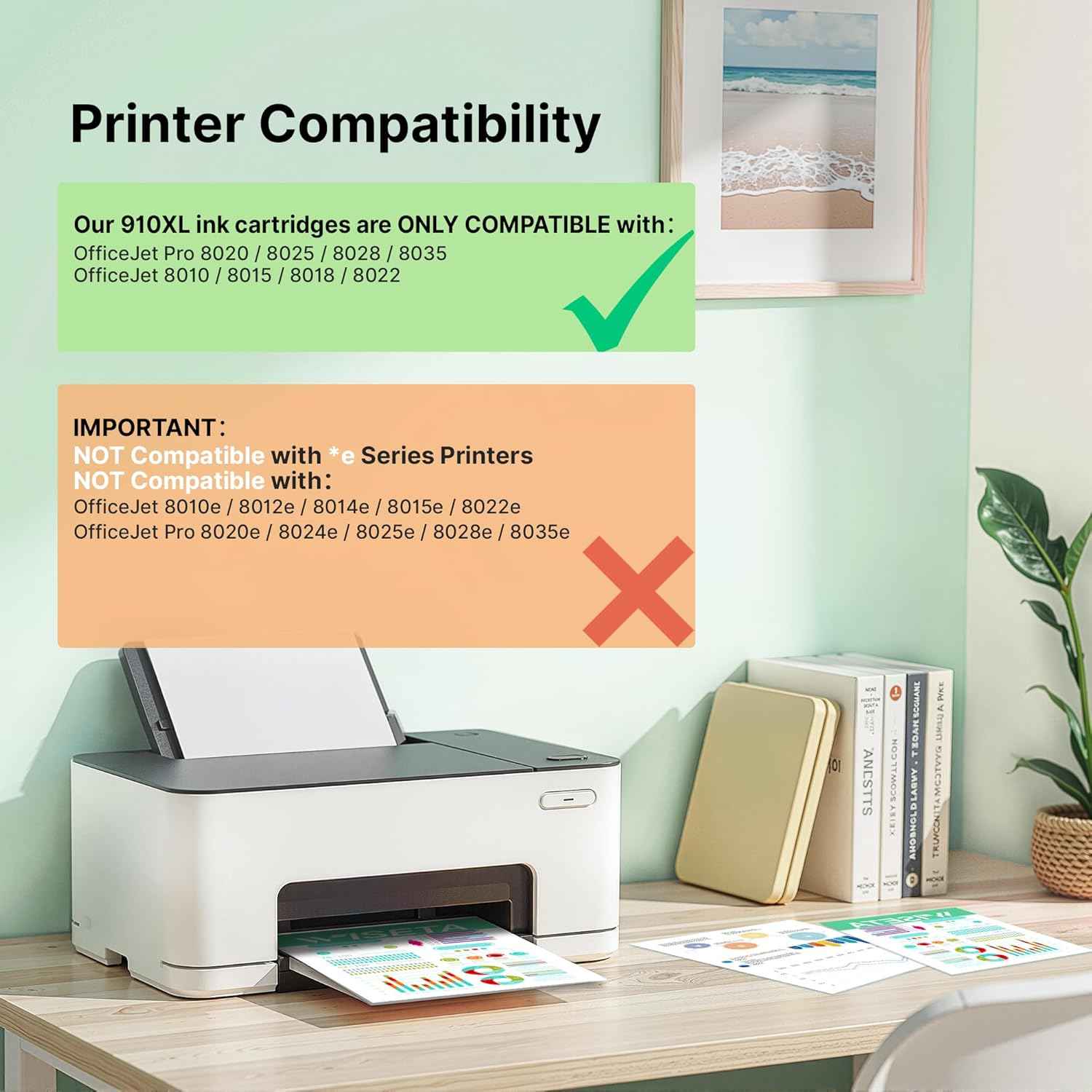 910XL Ink Cartridges for HP Printers Black Cyan Magenta Yellow (4-Pack) Replacement for HP 910XL Ink Cartridges Combo Pack Works with OfficeJet 8010 8020 Series OfficeJet Pro 8020, 8030 Series 3JB41AN