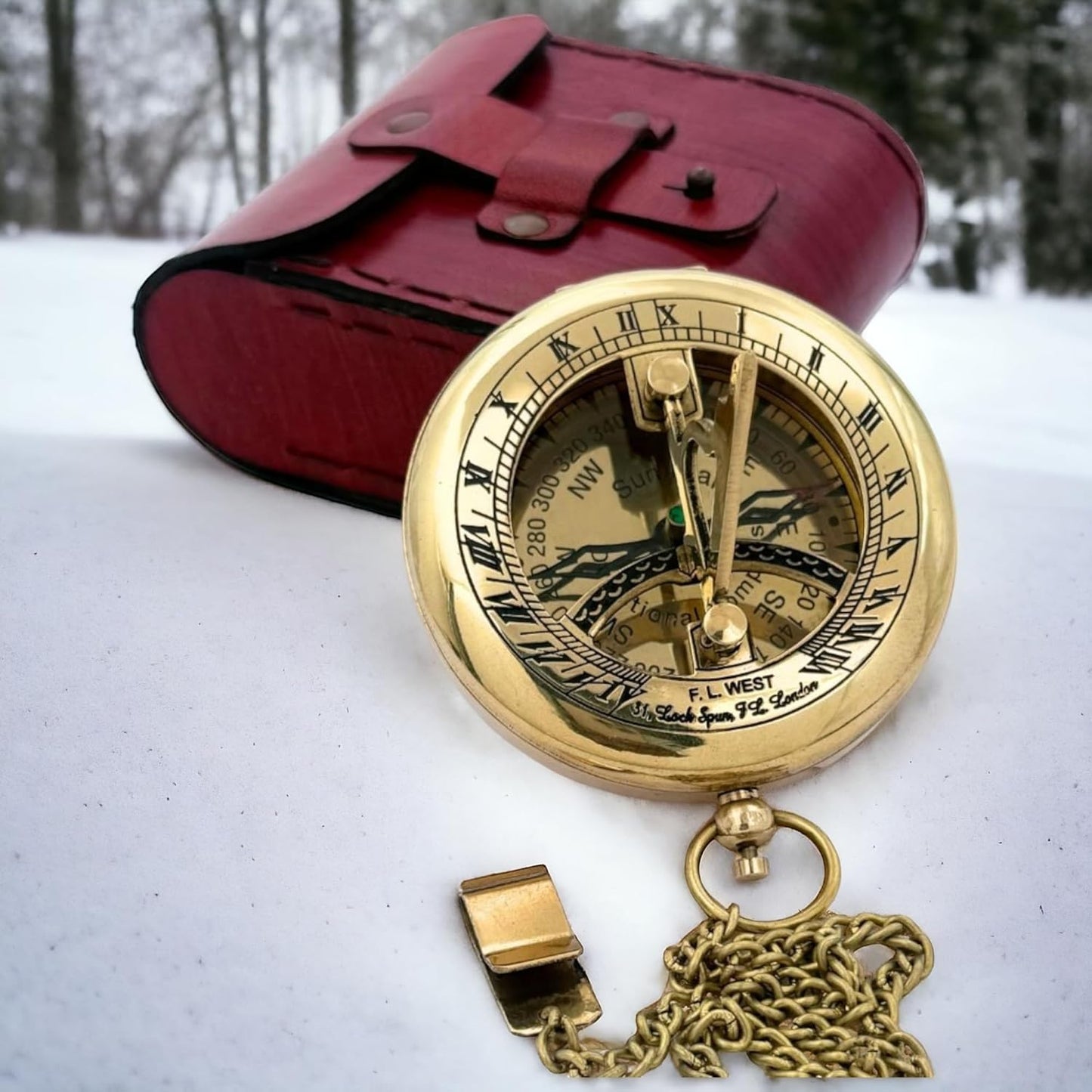 Brass Sundial Compass with Leather Case - Compass Gift for Men - Anniversary Sundial Compass Gift for Him or Her–Antique Brass & Copper-Sundial Clock in Box Gift