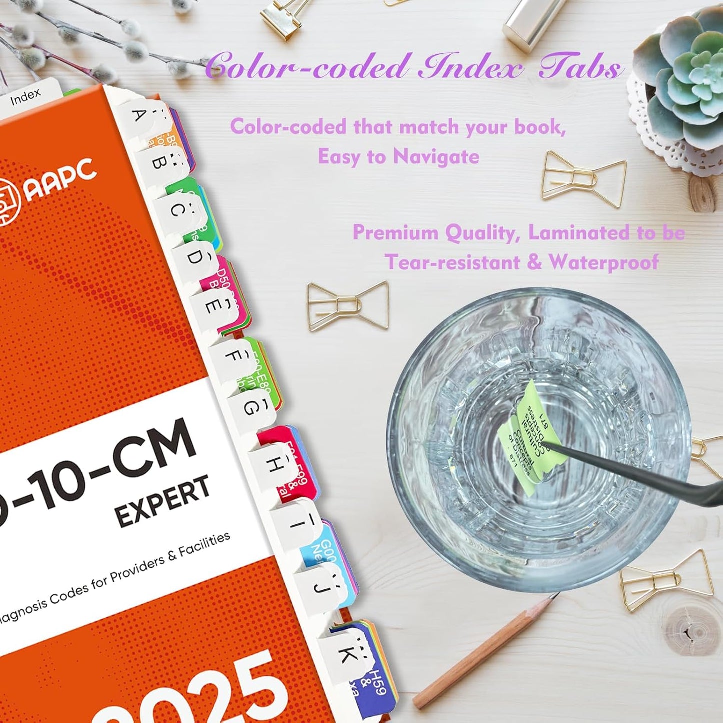 Upgraded Index tabs for AAPC Version 2025 ICD-10 -CM, 96 Book Tabs, Color-Coded with Alignment Card & Page Numbers Sheet & Bookmark, Laminated Durable, Book Not Included