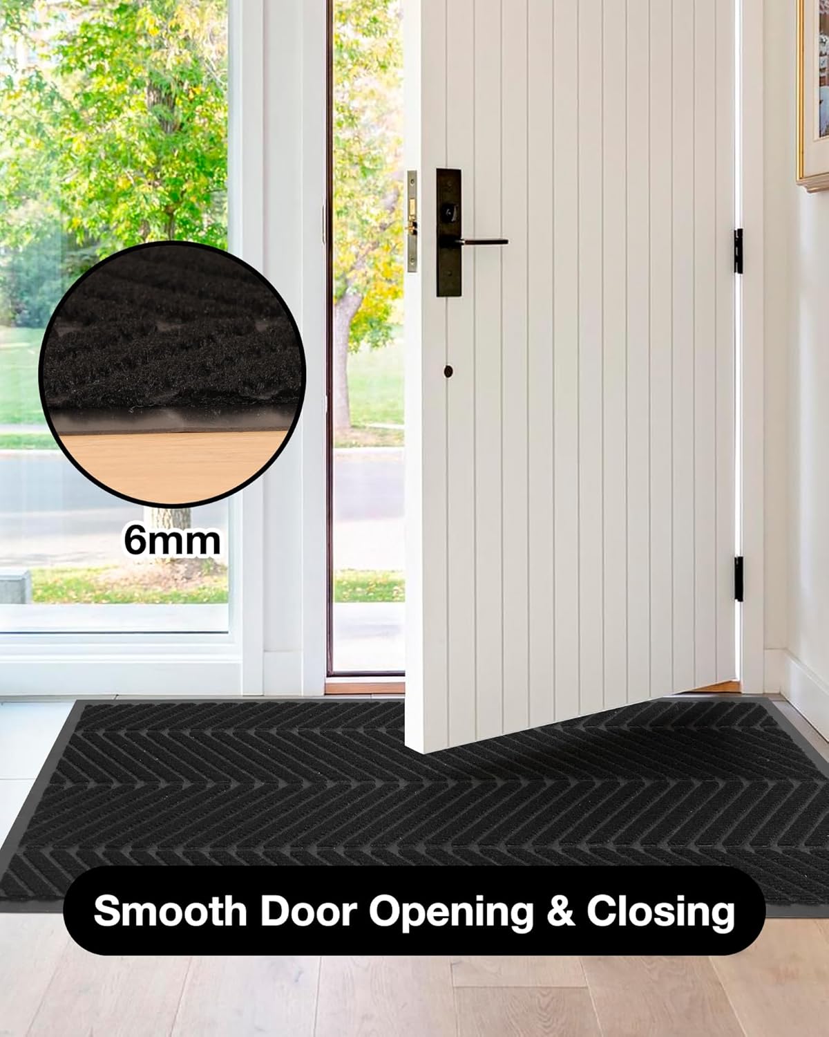 3′ x 10′ Front Door Mat Indoor Outdoor Entrance, Heavy Duty Non-Slip All Weather Commercial Floor Mat for Entryway, Trap Dirt Waterproof Vinyl Welcome Mat for High Traffic Area (Black)