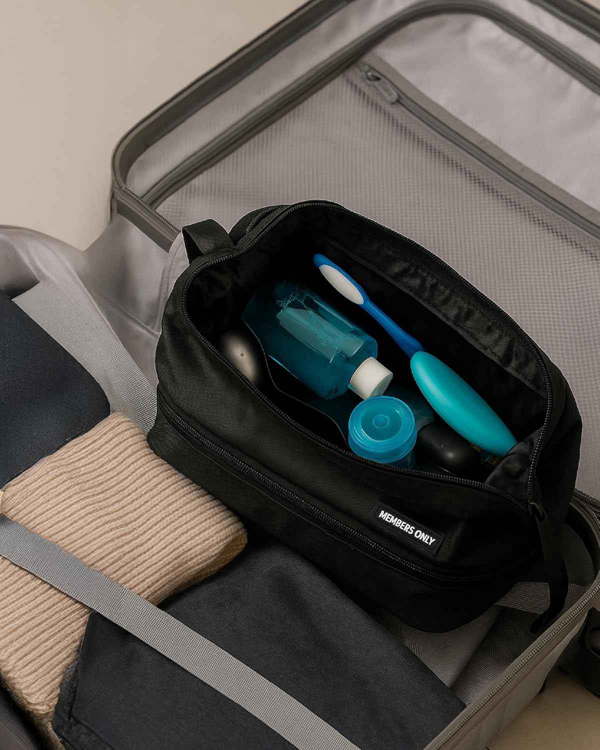 Members Only Dual Dopp Kit Toiletry Bag, Mens Dopp Kit for Travel with Dual Compartments, Mens Toiletry Travel Bag