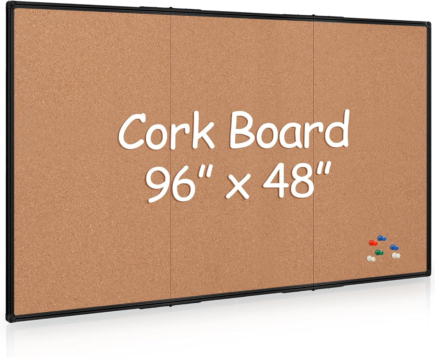 Board2by Extra Large Cork Bulletin Board 96" X 48", Foldable Notice Pin Board for Wall, Black Aluminum Framed 8'x4' Corkboard, Wall Mounted Noticeboard with 36 Push Pins for School, Home & Office - Lumora Desk