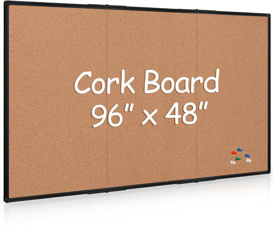 Board2by Extra Large Cork Bulletin Board 96" X 48", Foldable Notice Pin Board for Wall, Black Aluminum Framed 8'x4' Corkboard, Wall Mounted Noticeboard with 36 Push Pins for School, Home & Office - Lumora Desk