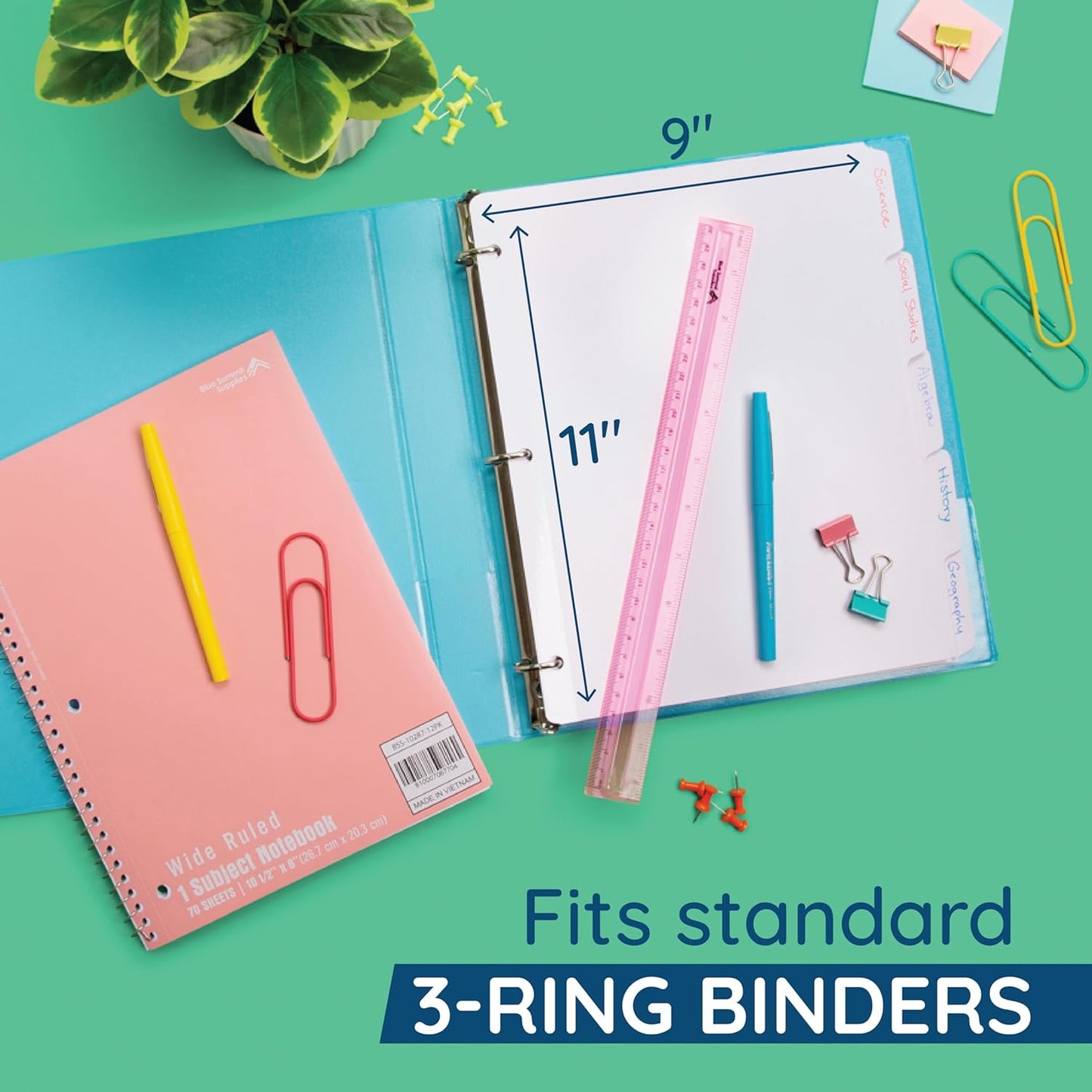 Blue Summit 3 Ring Binder Dividers with Tabs, Reinforced Edge, 1/5 Cut, Letter Size, 5 Tab Dividers for 3 Ring Binder Bulk, White, 20 Sets, 100 Pack