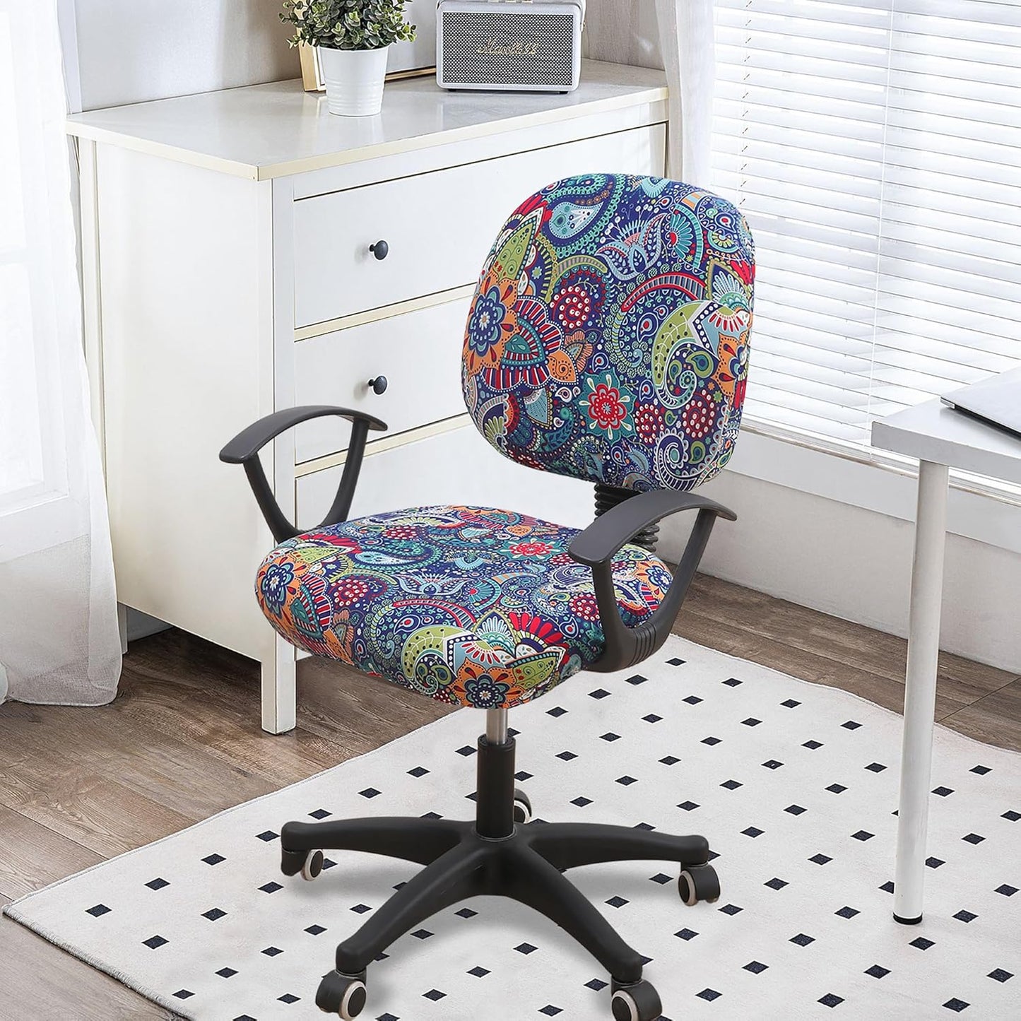 Smiry Stretch Printed Office Computer Chair Covers, Universal Washable Removable Desk Rotating Chair Slipcovers Protector, Seat + Backrest Cover - Blue Green