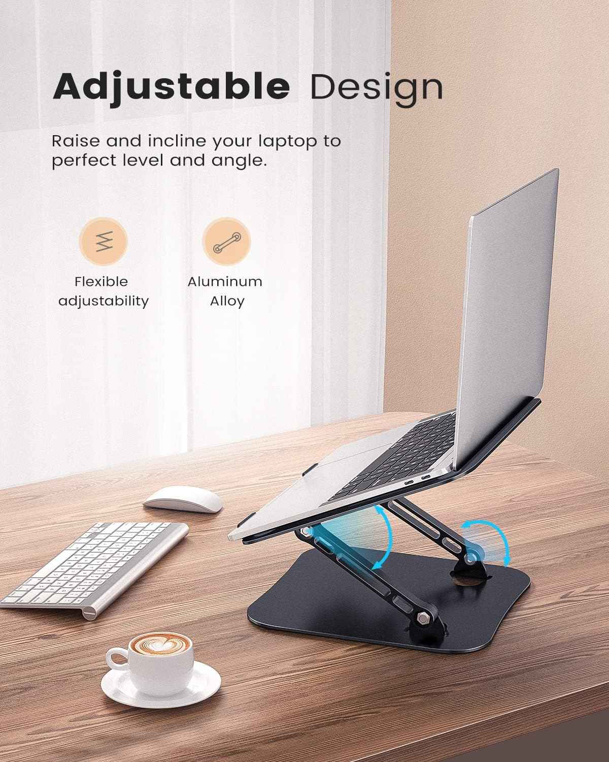 JOIOT Laptop Stand, Adjustable Laptop Stand for Desk, Aluminum Computer Stand Portable Laptop Riser, Foldable Laptop Holder for Mac HP ASUS Acer Surface ThinkPad Dell Lenovo