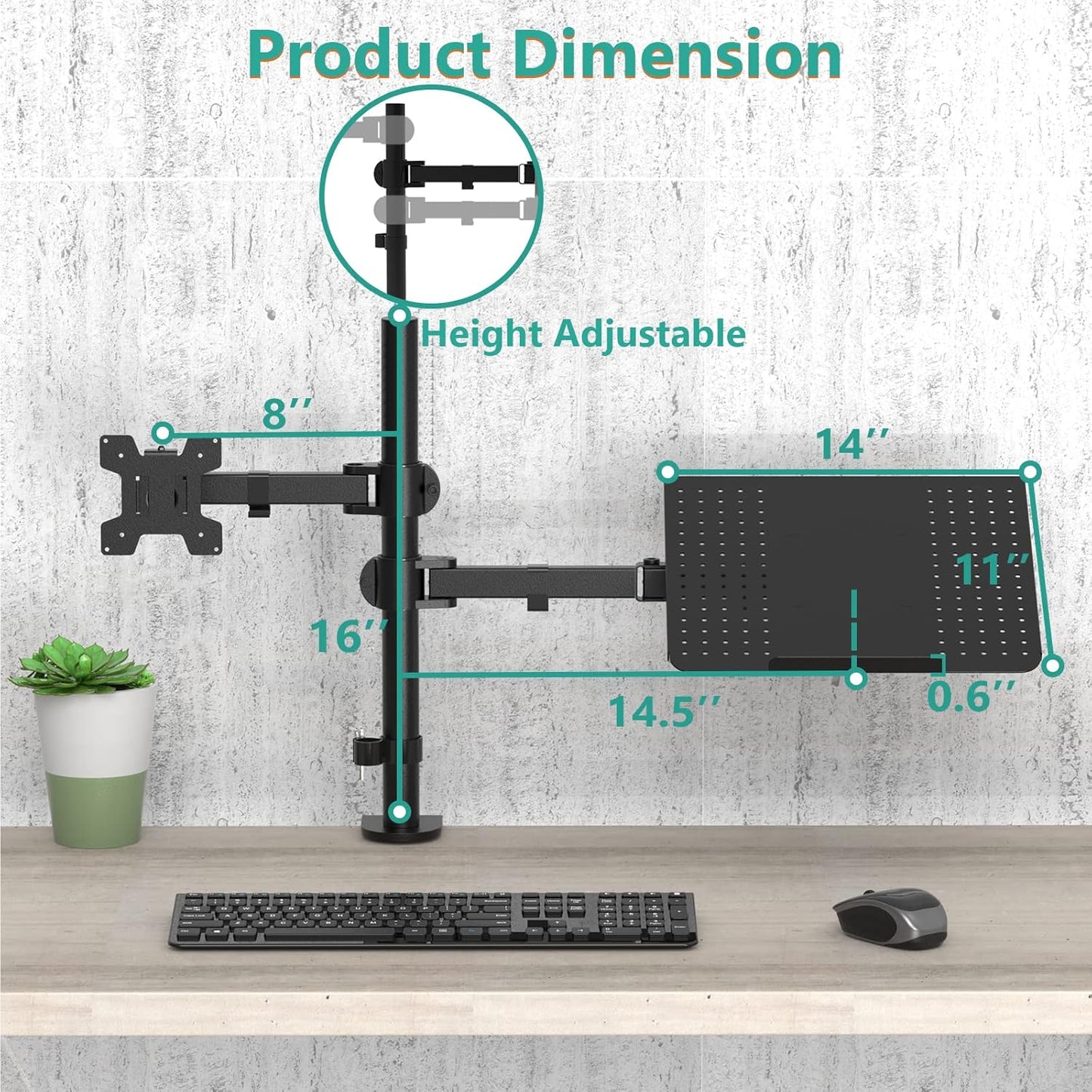 WALI Laptop and Monitor Stand, Fully Adjustable Monitor Mount and Laptop Tray for 1 Notebook up to 17 inch and 1 Screen up to 27 inch, 22 lbs, Weight Capacity (M001LP), Black