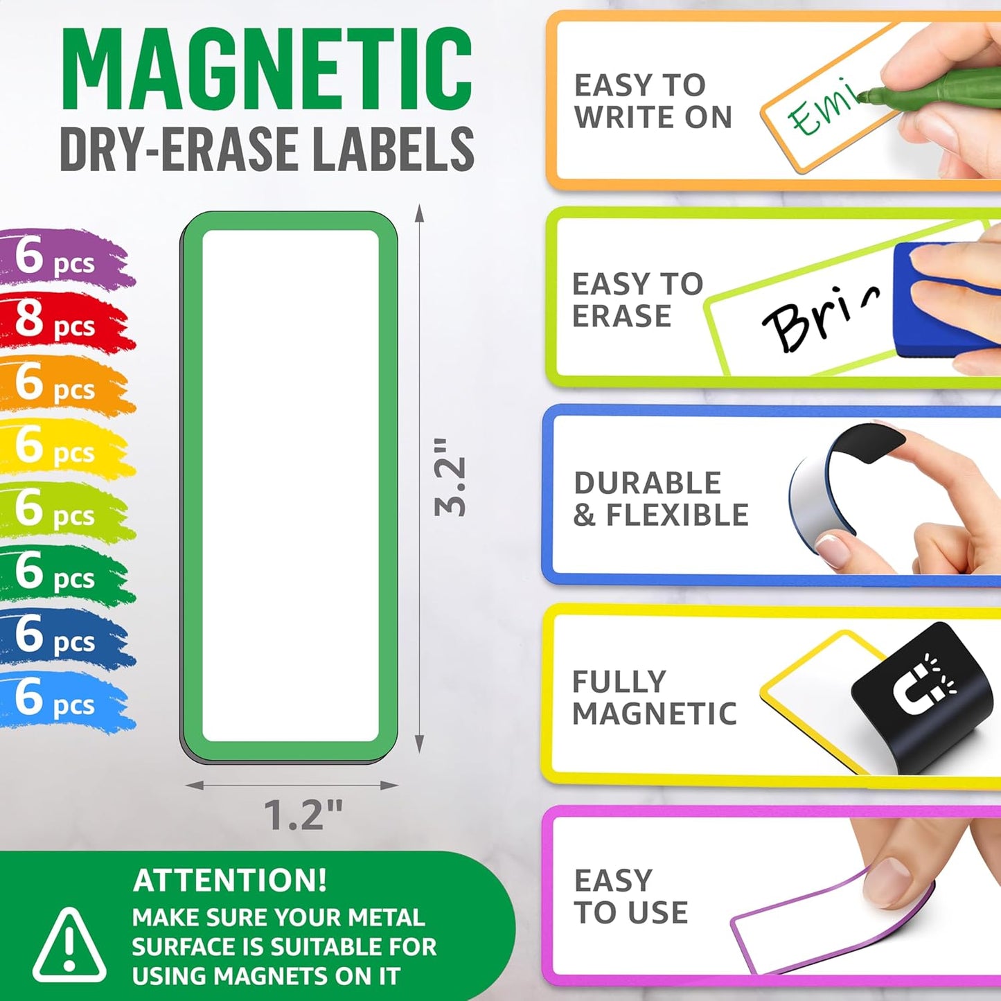 50 Pack Dry Erase Magnetic Labels 3.2x1.2 in - Magnetic Name Tags for Classroom Lockers School Bus - Classroom Magnets for Names - Magnet Labels for Whiteboard - Magnet Names Plates for Classrooms