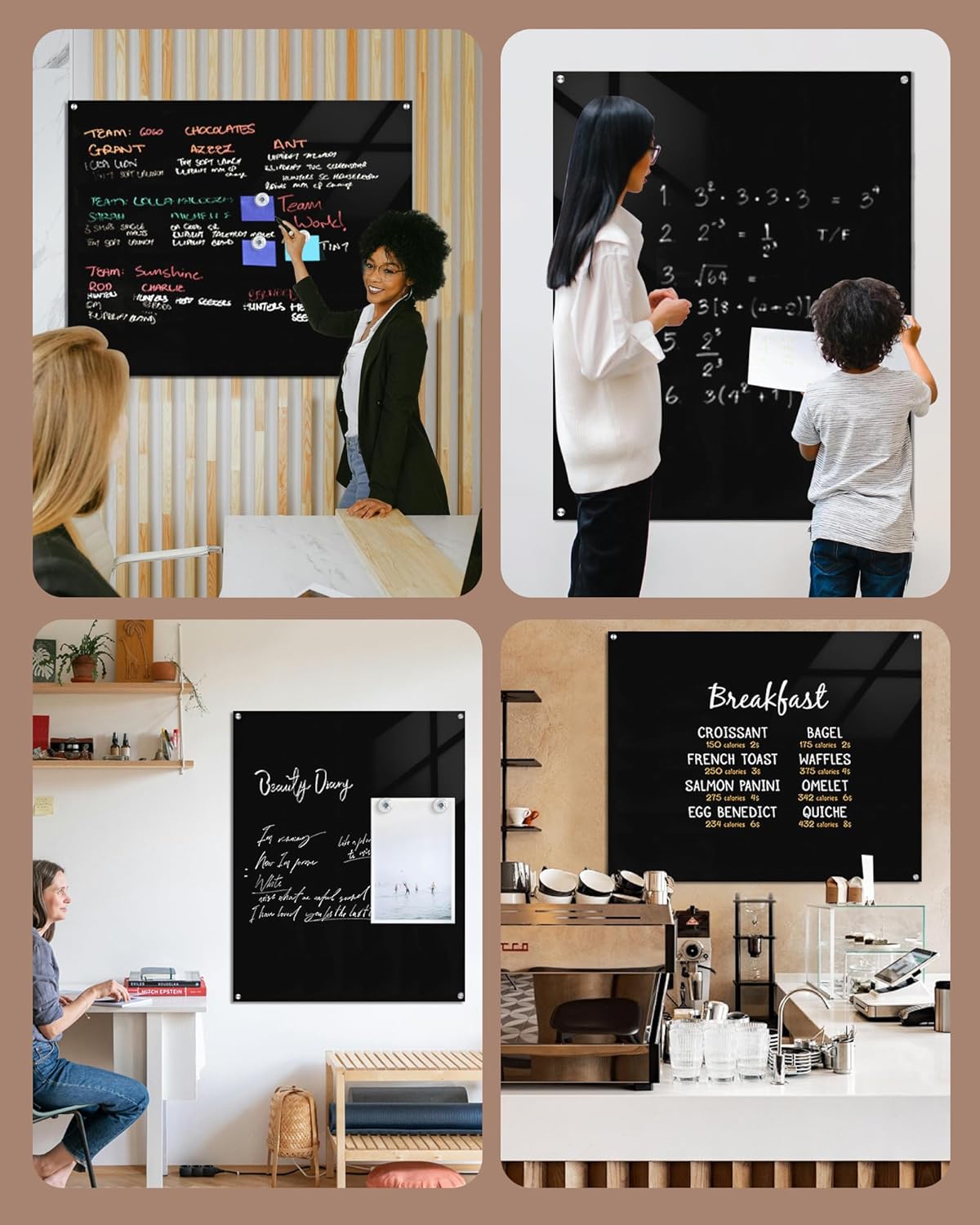 Mifuro Magnetic Glass Whiteboard，60"x48" Wall Mounted Frameless Dry Erase Board for Office, Home & School Black