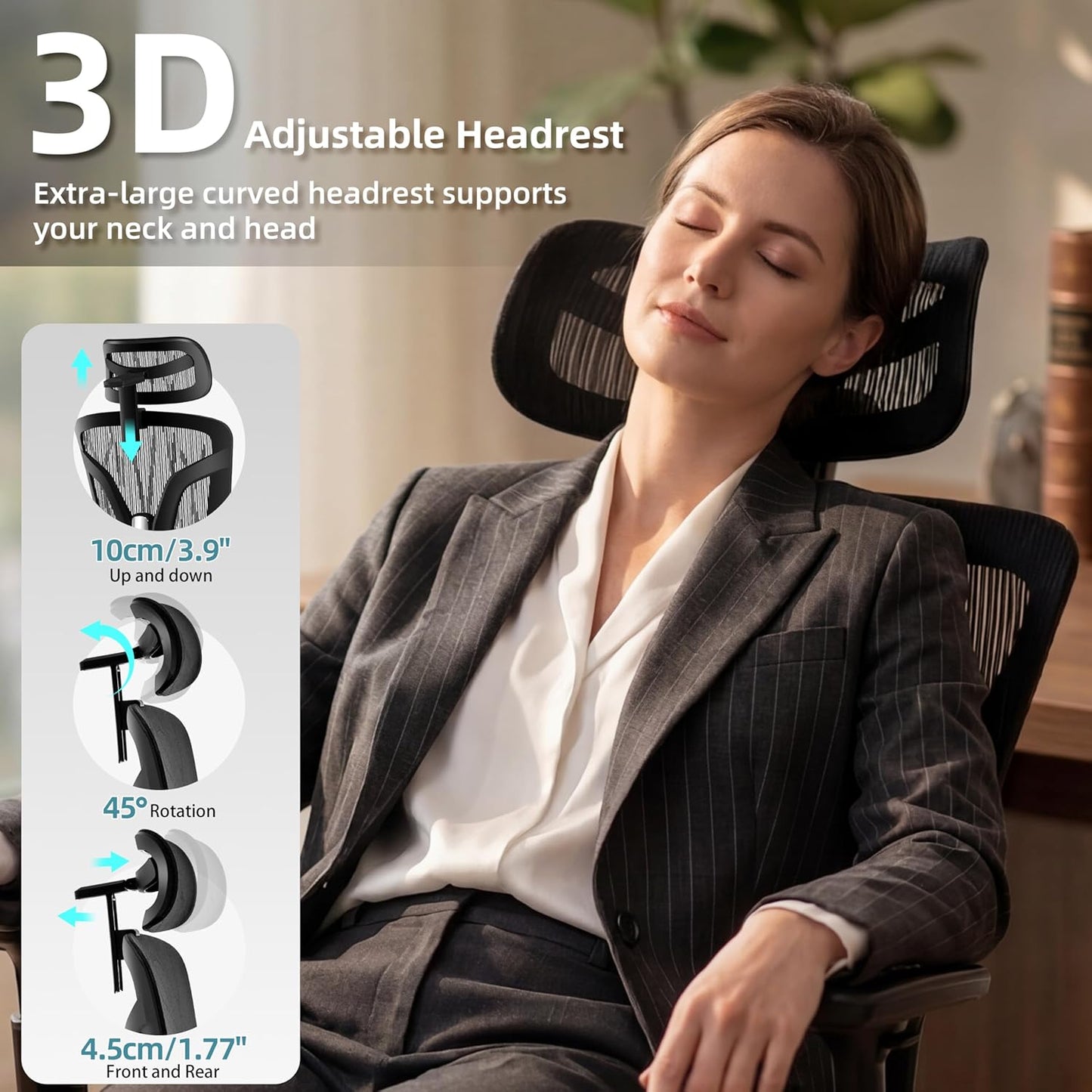 Ergonomic Office Chair with Footrest, Big and Tall Office Chair 4-Level Adjustable Lumbar Support - 155° Tilt Lock and Wide Cushion - 3D Headrest & Armrests, High Back Home Desk Chair(Black)