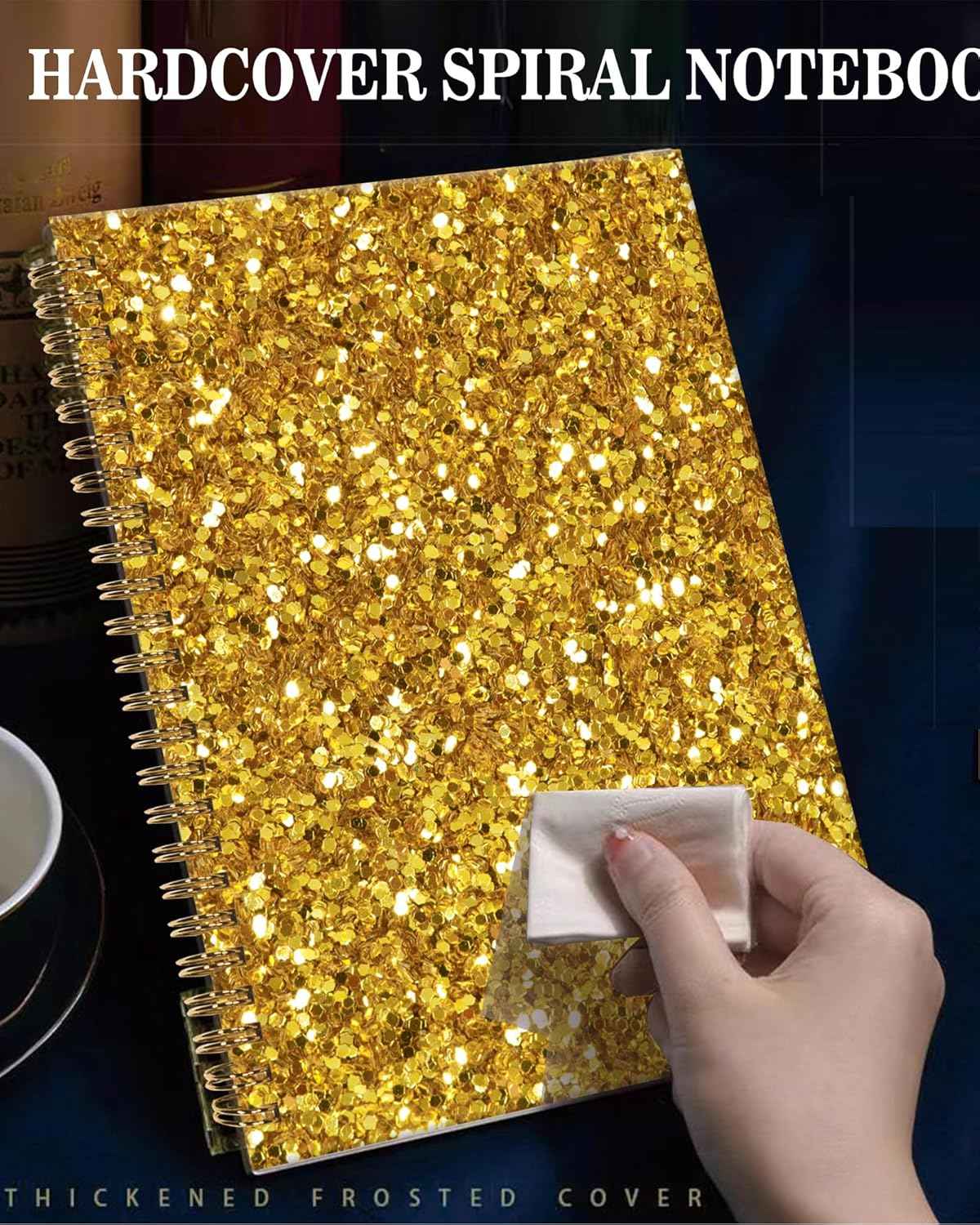 Spiral Journal Notebook,A5 Hardcover Lined Journals for Women Girl 6 x 8.3 in,120 Pages Thick Paper,Cute College Ruled Writing Notebook for Gifts Office Work School(Shiny Gold Glitter)