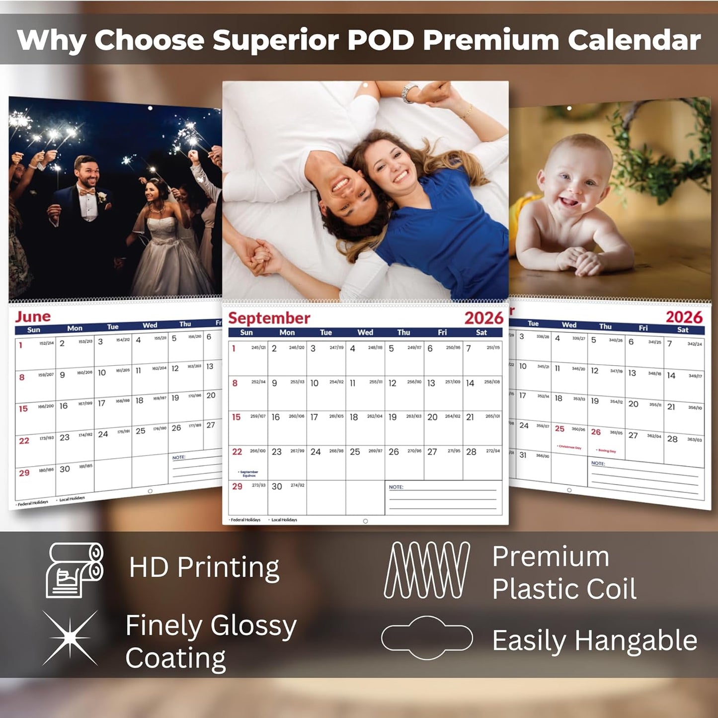 Custom Photo Wall Calendar 2026 for Home & Office - Print Your 13 Memories & Make Your Own Personalized Calendar 2026 - Customized Christmas Gift
