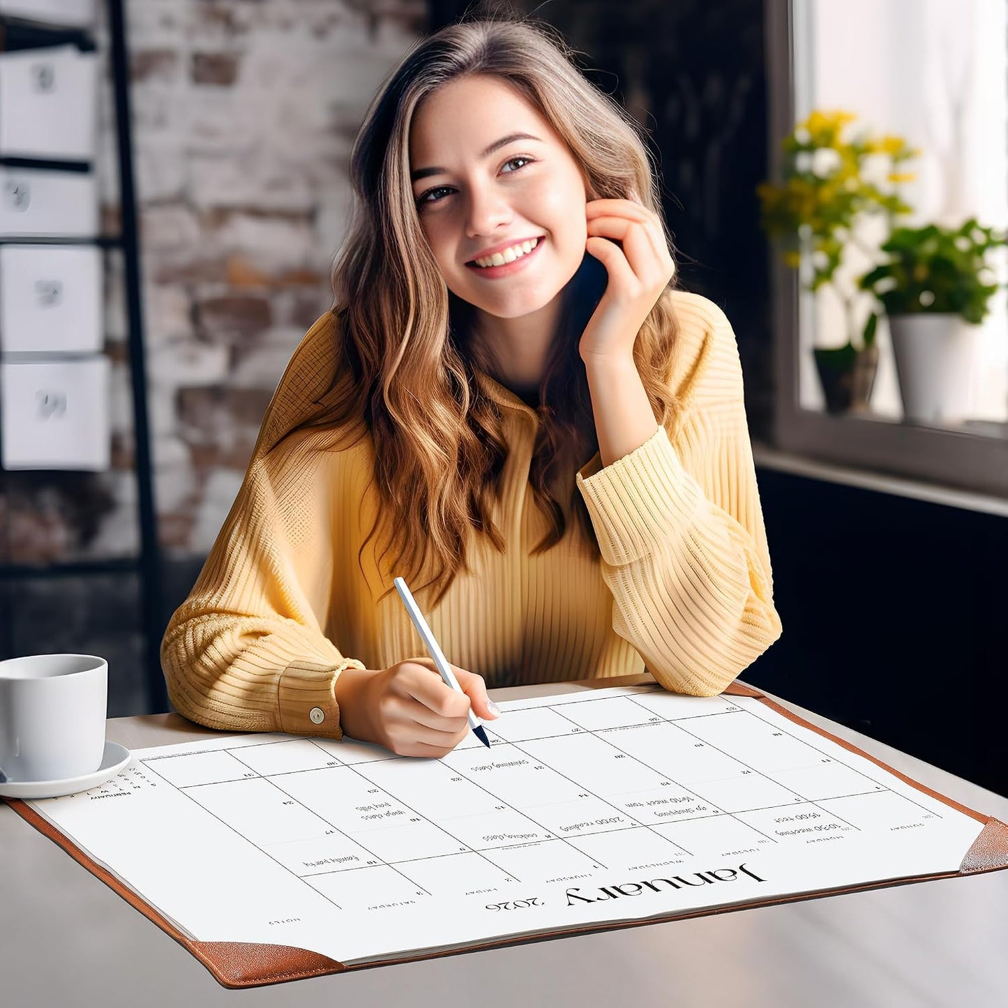 Simplified Desk Calendar 2026 with Desktop Mat, Cabbrix Large Desk Pad Calendar 21" x 16-1/2" Including January 2026 to June 2027, Desk Blotter Calendar for Home School and Office (Brown)