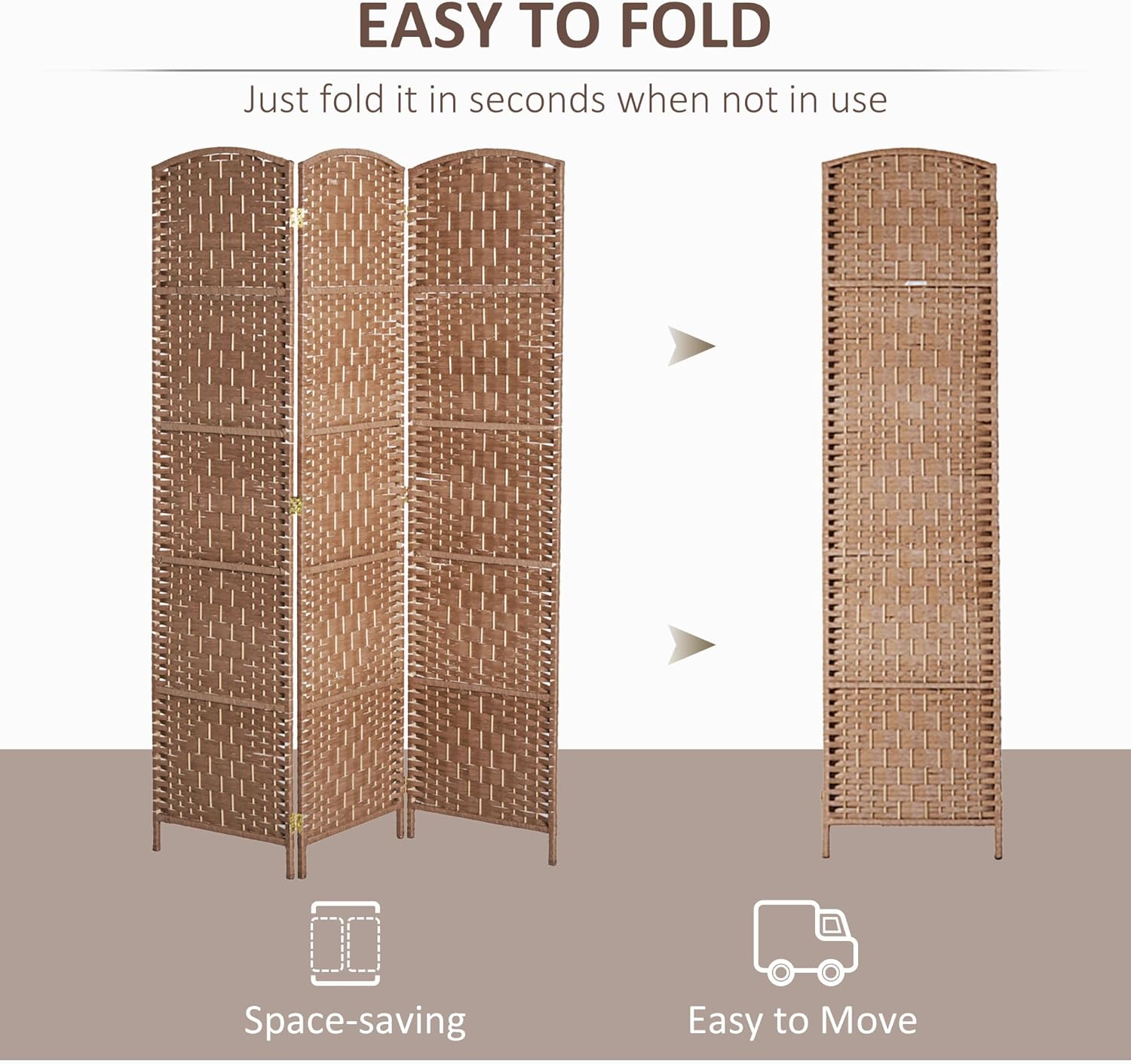 HOMCOM Room Divider, 3 Panel Folding Privacy Screen, 6FT Tall Portable Wicker Weave Partition Wall Divider for Bedroom, Home Office, Natural - Lumora Desk
