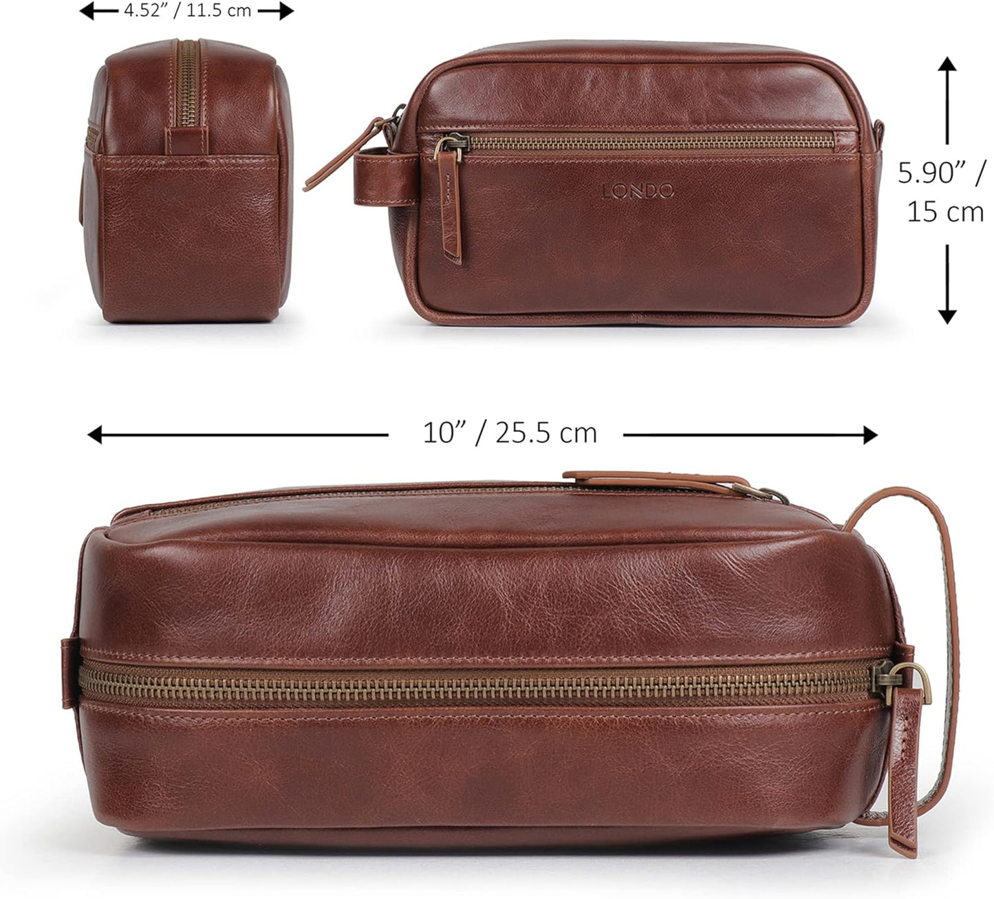 Londo Genuine Leather Travel Toiletry Bag – Makeup, Shaving Organizer, Dopp Kit for Men & Women, Durable & Stylish Travel Accessory