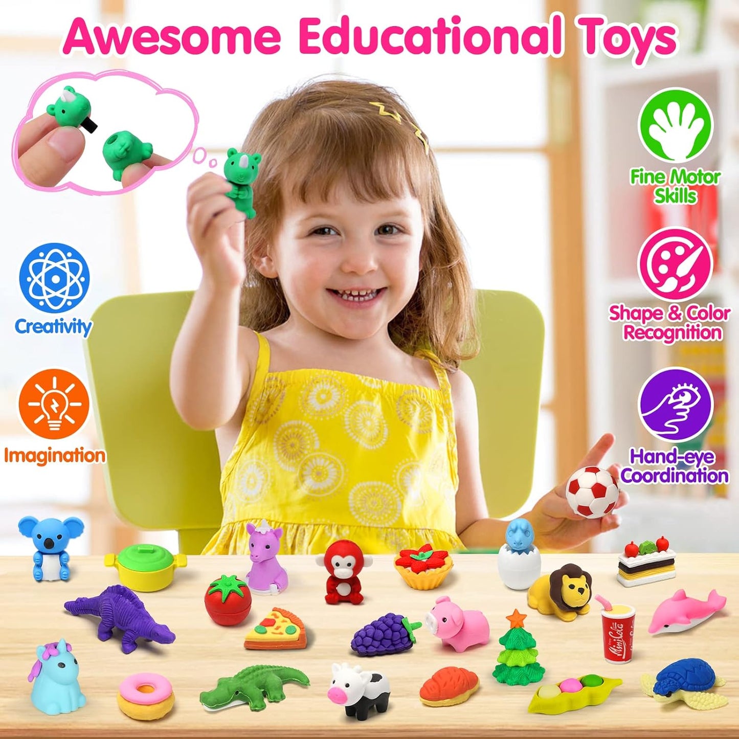 Arscniek 110 Pack Animal Erasers for Kids, Take Apart Mini Pencil Erasers, Desk Pets & Treasure Box Toys, Bulk Party Favors, Stocking Stuffers, Classroom Prizes, School Supplies, Gift for Boys & Girls