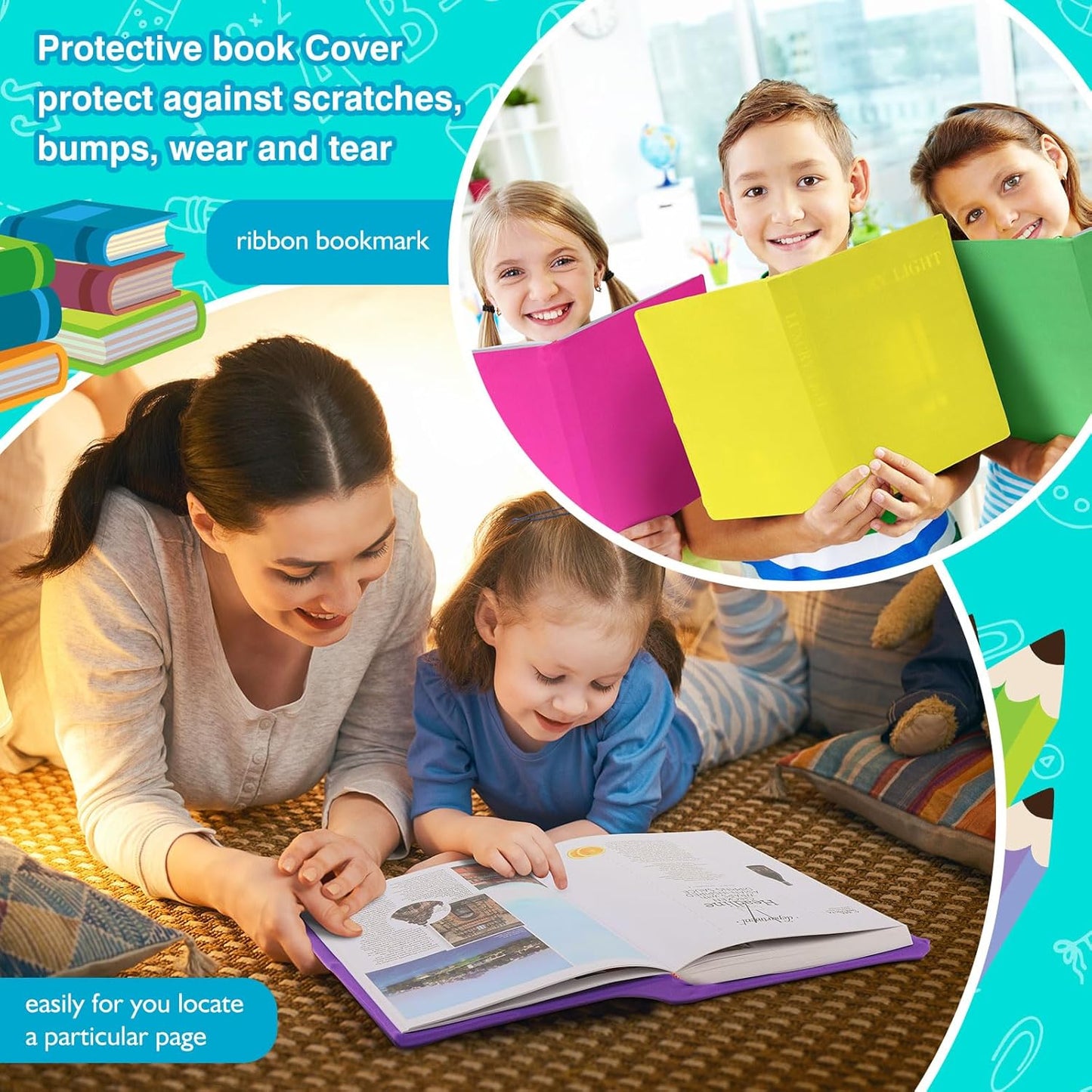 Sherr 28 Pack Stretchable Jumbo Book Sleeve Covers 14.5 x 9 Inch Stretchable Book Covers Fabric Book Cover Protector Reusable Book Cloth for Classroom Most Hardcover Book About 9 x 12 Inch