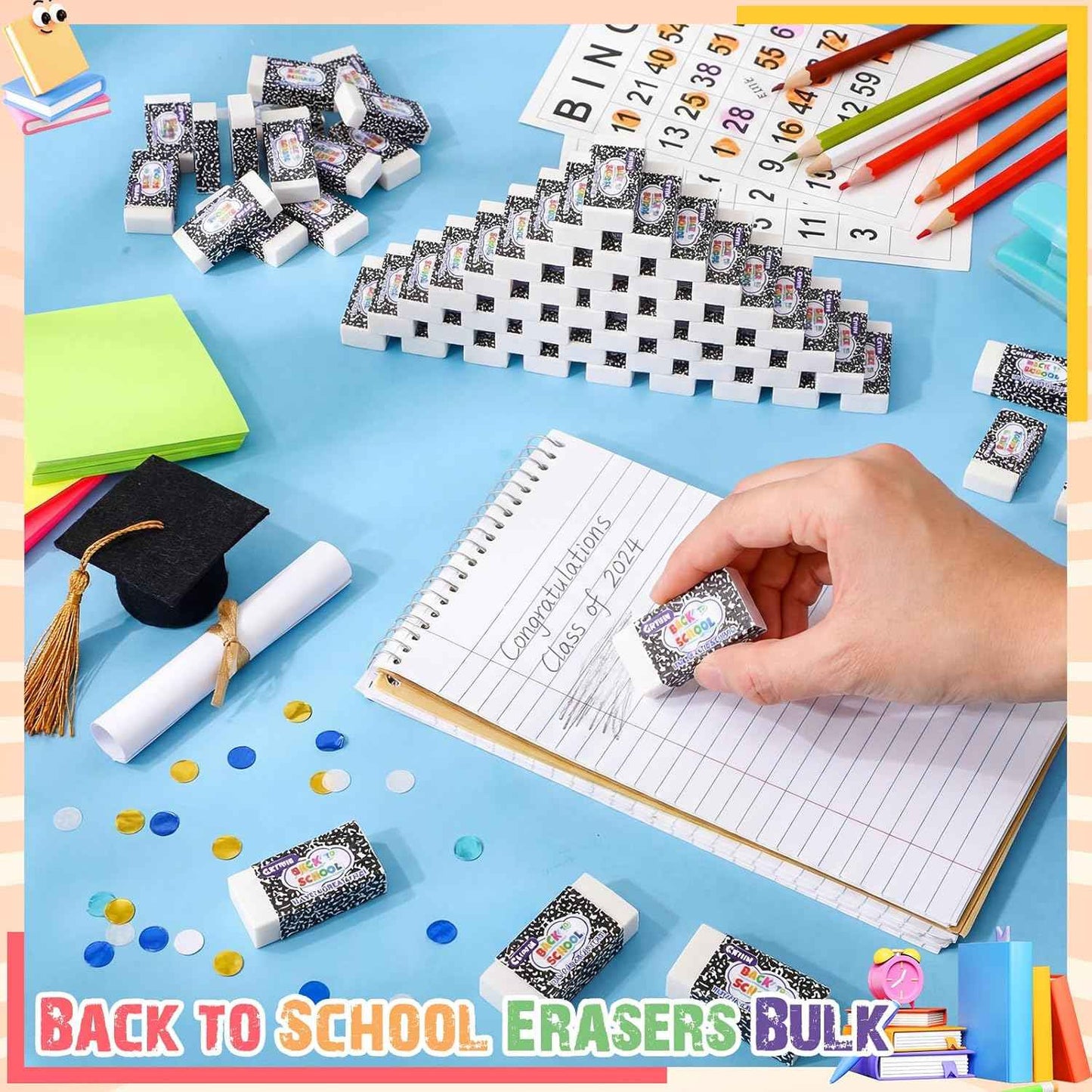 Crtiin 100 Pack Back to School Erasers Bulk End of Year Gifts from Teacher Small White Erasers End of Year Gifts for Students School Classroom Office Graduation Supplies