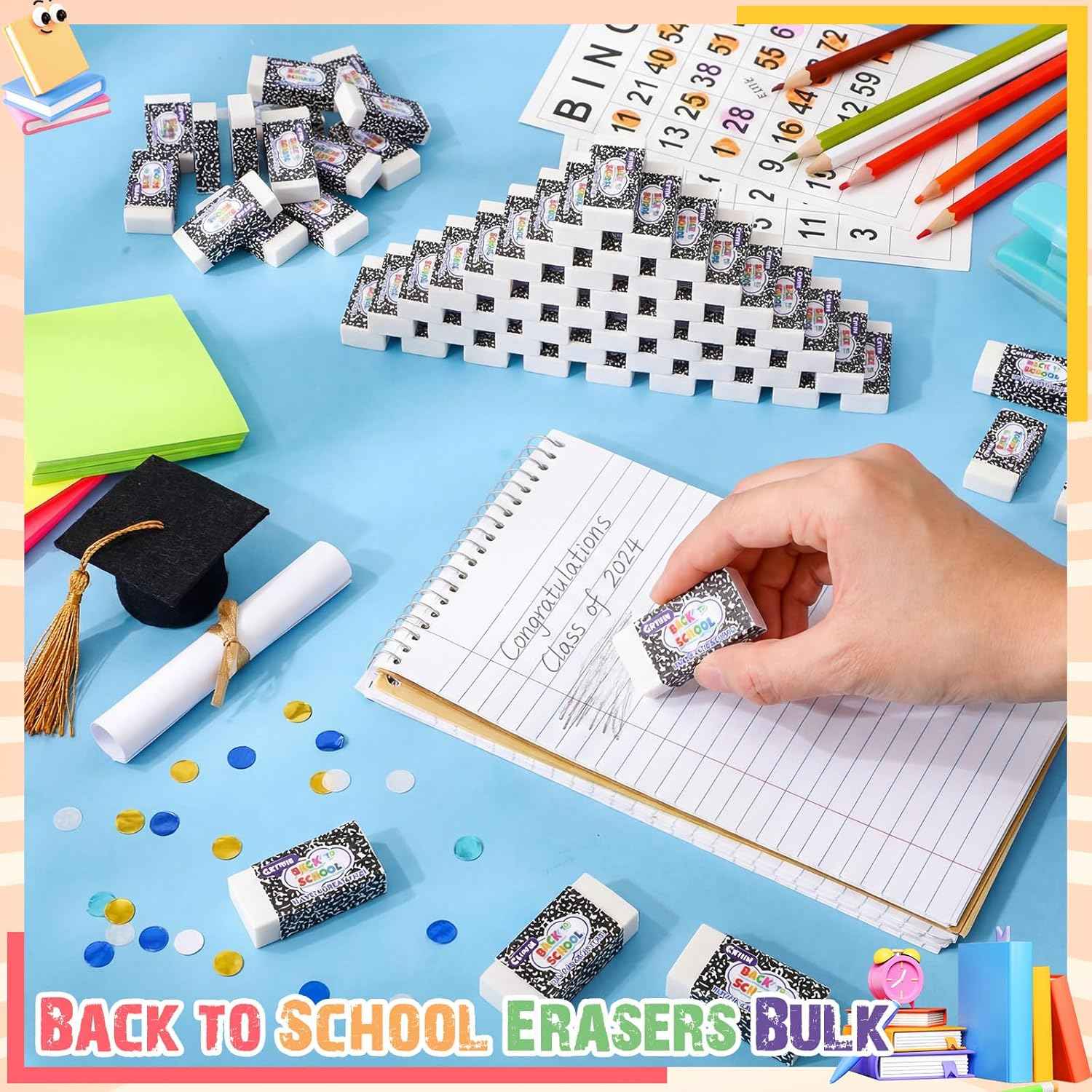 Crtiin 100 Pack Back to School Erasers Bulk End of Year Gifts from Teacher Small White Erasers End of Year Gifts for Students School Classroom Office Graduation Supplies