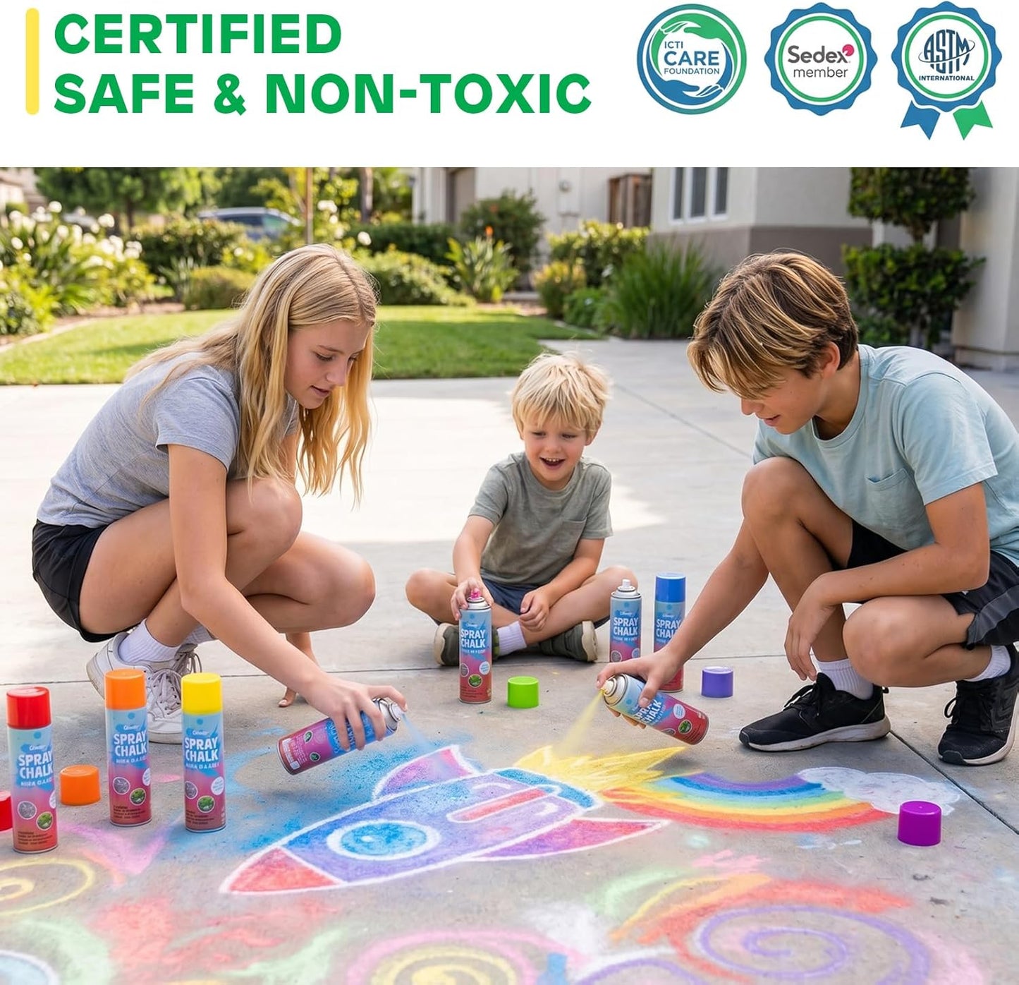 Boley Spray Chalk – 8 Pack Washable Chalk Spray Paint, 7 oz Each, Non-Toxic, Vibrant Outdoor Colors for Pavement, Grass, Sand & Snow – Fun Gift for Teens & Families, Ages 14+