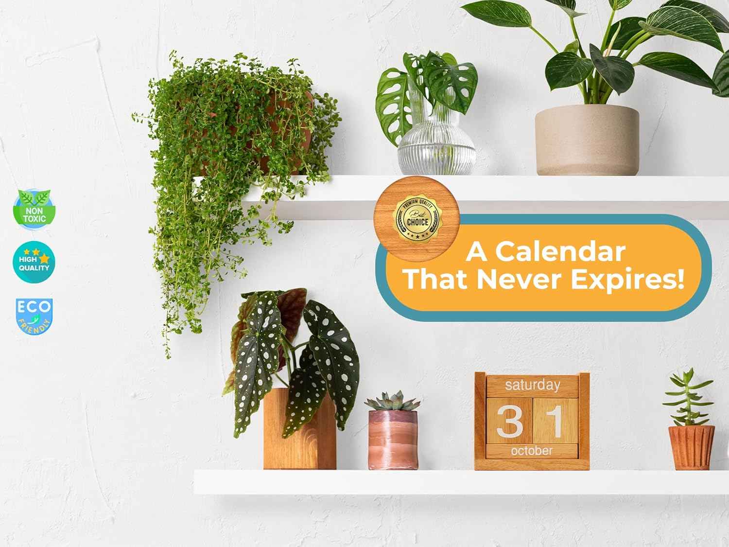 BSIRI Desk Calendar Decor Perpetual Gifts Dad Gifts Mom Office Block Kitchen Home Gifts Monthly Small Planner Family Birthday Calendar Tags Million Years Wood