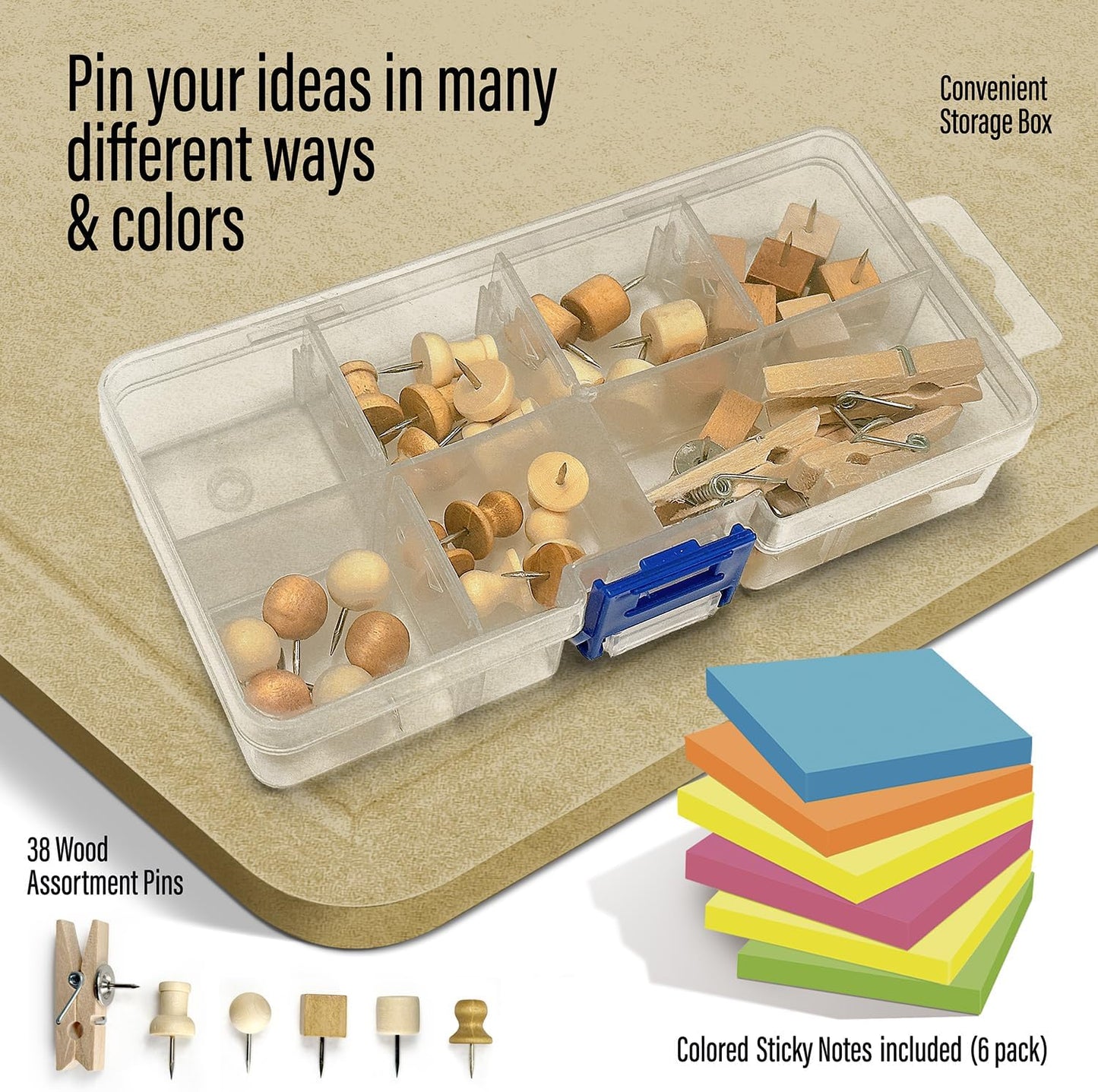 Large Bulletin Board 36 x 18 Inches - Foldable Felt Bulletin Board for Wall, Cork Board Alternative with 38 Wood Pins & 6 Note Pads, Vision Board - Khaki