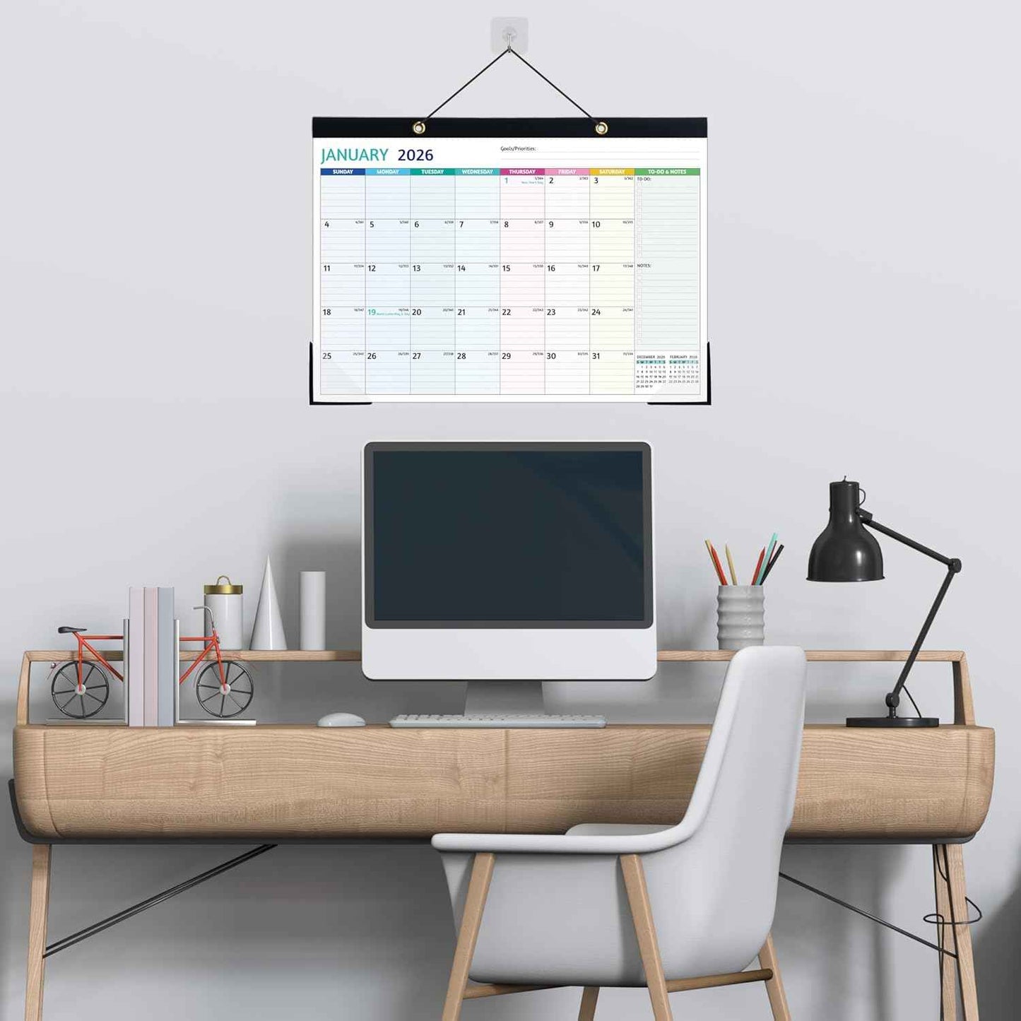 Desk Calendar 2026-2027 – Jan 2026 - Jun 2027, 18 Monthly Desk Calendar 2026-2027 Large, 17’’ x 12’’, 2026 Desk/Wall Calendar with To-do Lists, Desk Pad, Ruled Blocks, Corner Protectors