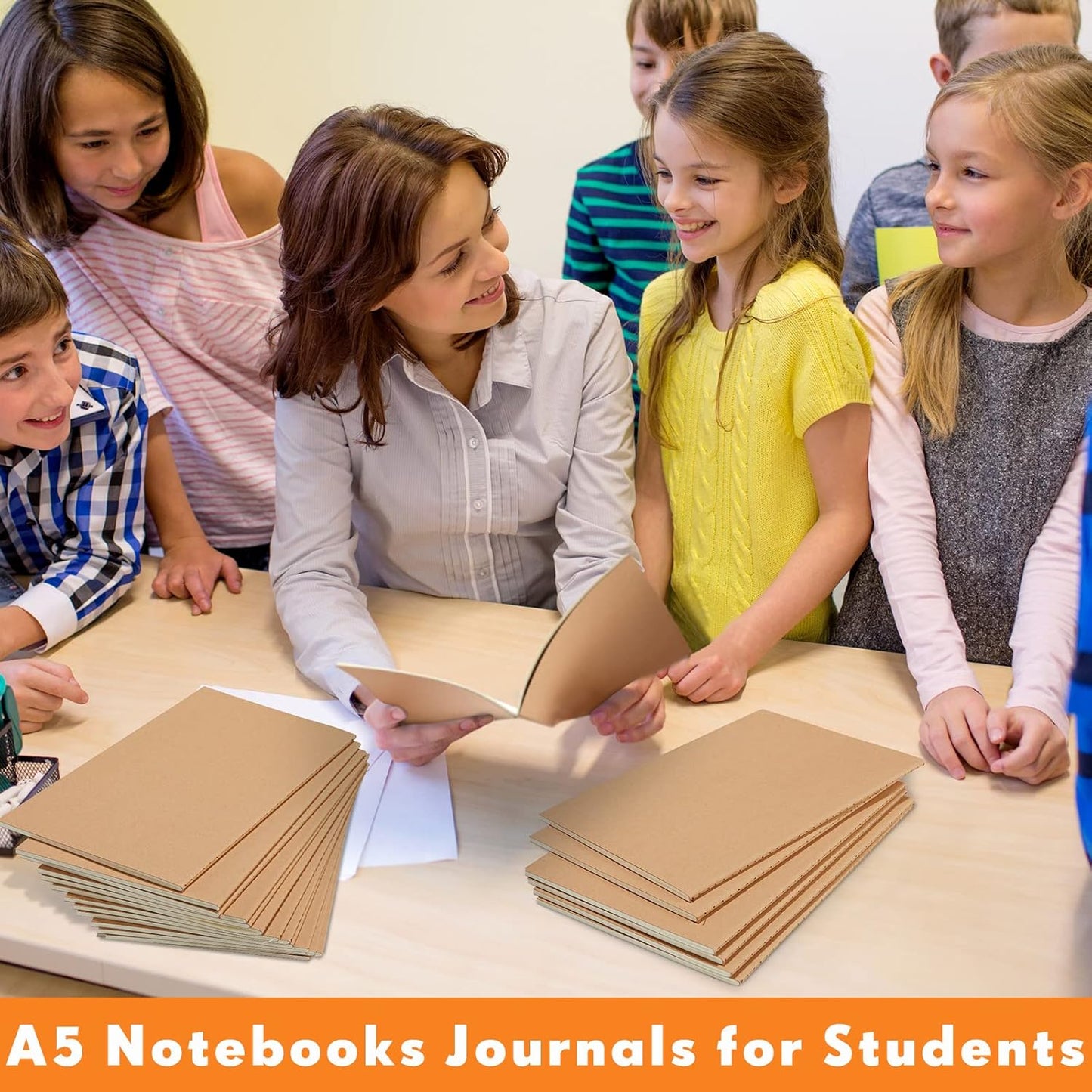 100 Pcs Kraft Notebook Journals 5.5 Inch x 8.3 Inch A5 Softcover Notebooks Bulk for Writing Sketch Office Notepad with 60 Pages 30 Sheets (Multicolor,Lined)(Brown,Unlined)