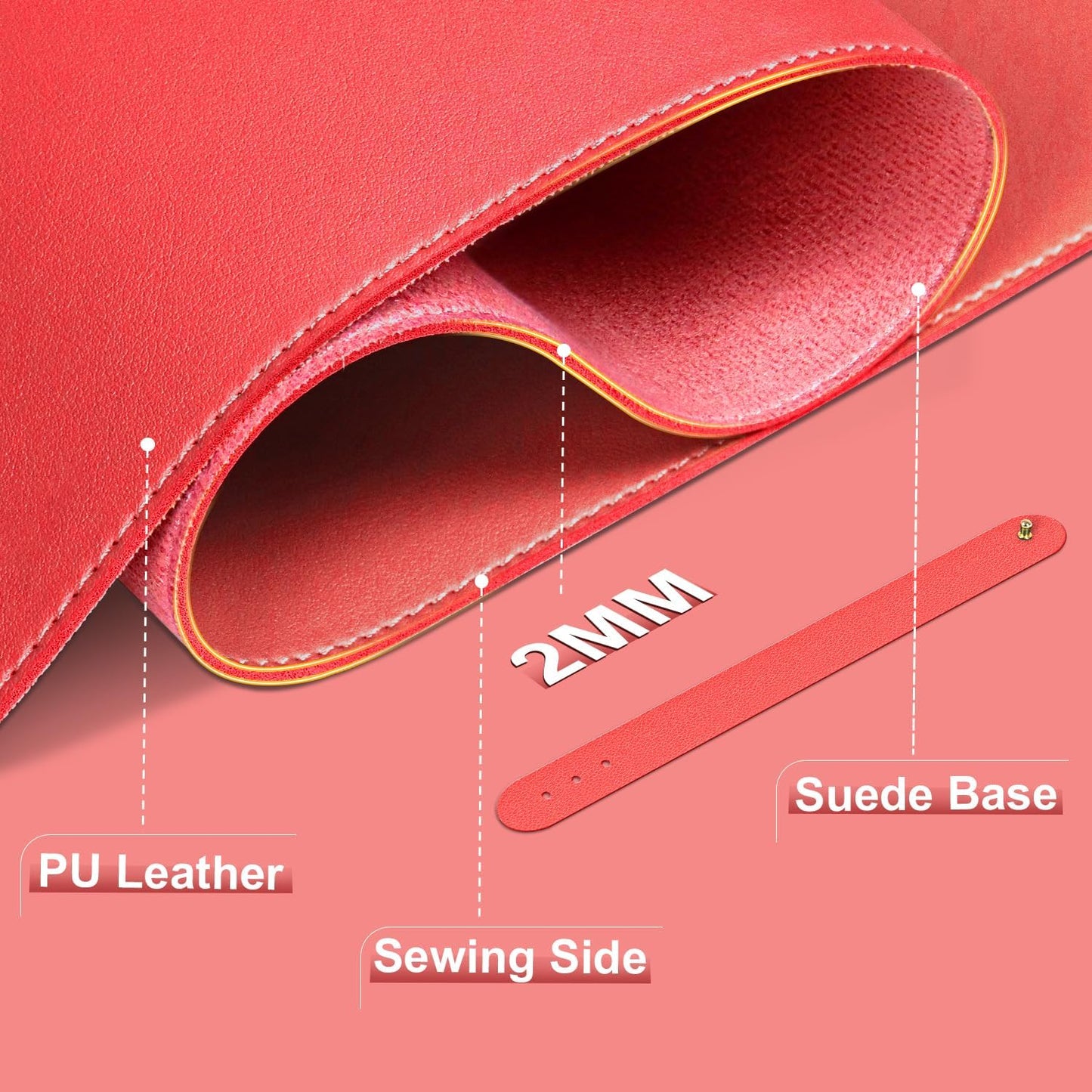 Leather Desk Pad Protector, Desk Mat, Large Mouse Pad, Non-Slip Desk Blotter, Office Laptop Desk Pad, PU Leather Desk Writing Pad for Office and Home (Candy Red, 31.5" x 15.7")