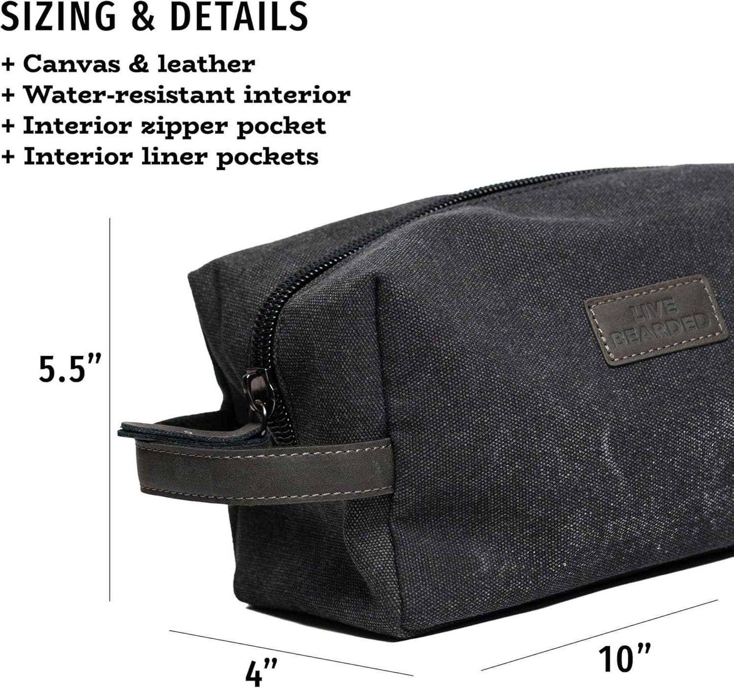 Live Bearded Dopp Kit – Durable Travel Toiletry Bag for Men, Shaving, Hygiene, Beard Care, Travel Essentials and Everyday Carry Mens Toiletries Bag